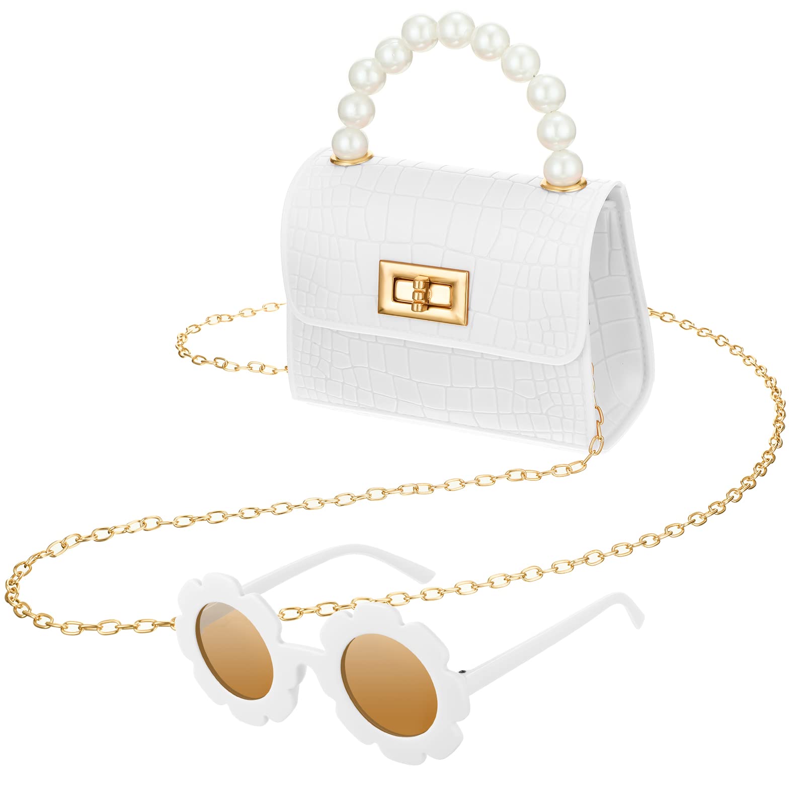 Cunno Kids Toddler Purse for Girls - Cute Mini Crossbody Bag with Flower Sunglasses | Princess Flap Handbag for Little Girls | Perfect for Dress-Up, Birthday Gifts & Pretend Play