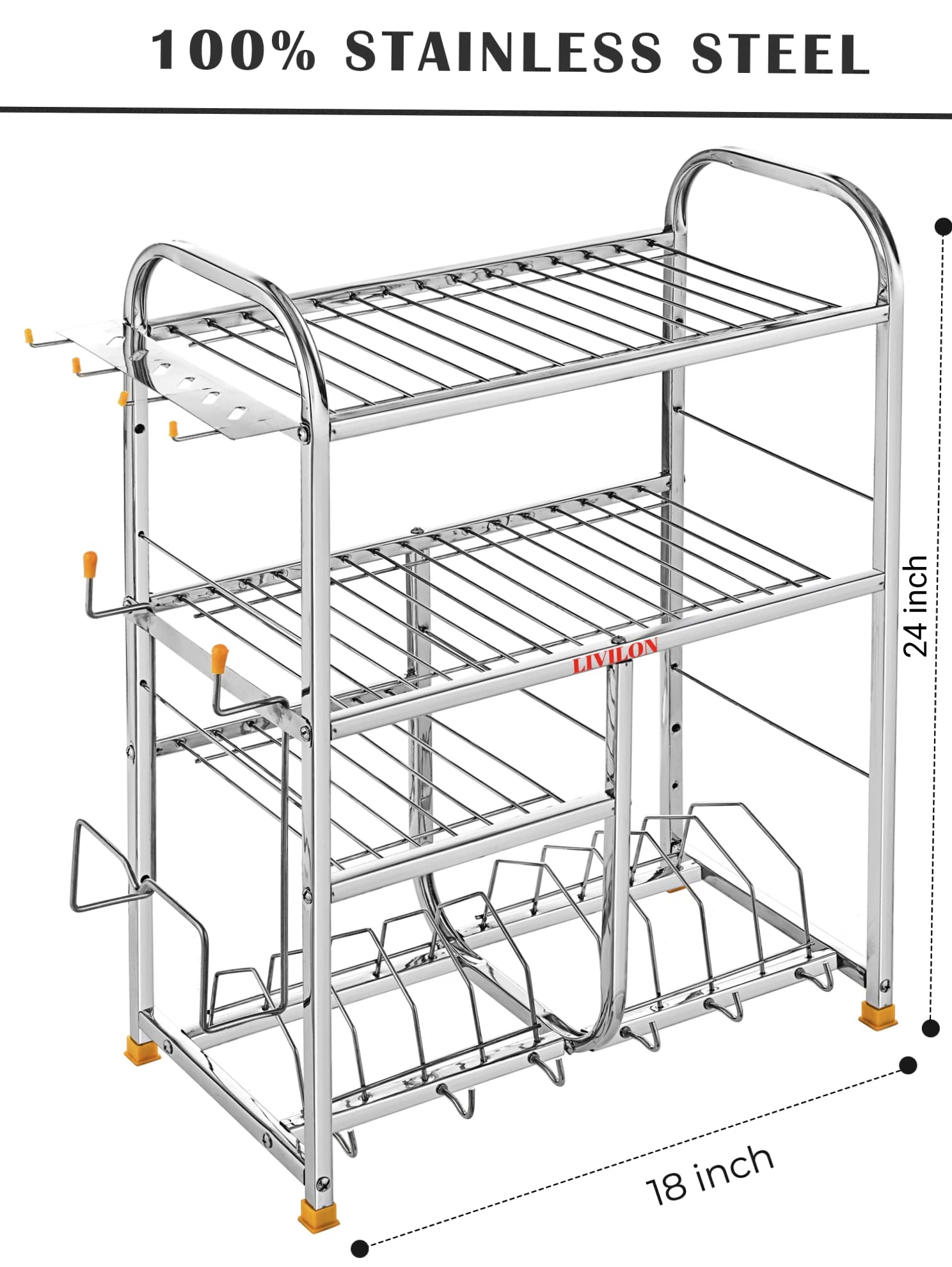 Stainless Steel Wall Mount Kitchen Dish Rack - 24x18x10 Inches Space Saving Utensil Holder with Plate & Cutlery Stand | Perfect for Small Kitchens, Apartments & RVs | Durable Dish Drying Rack for Countertop Organization (LVNLVNLVN CK 1)