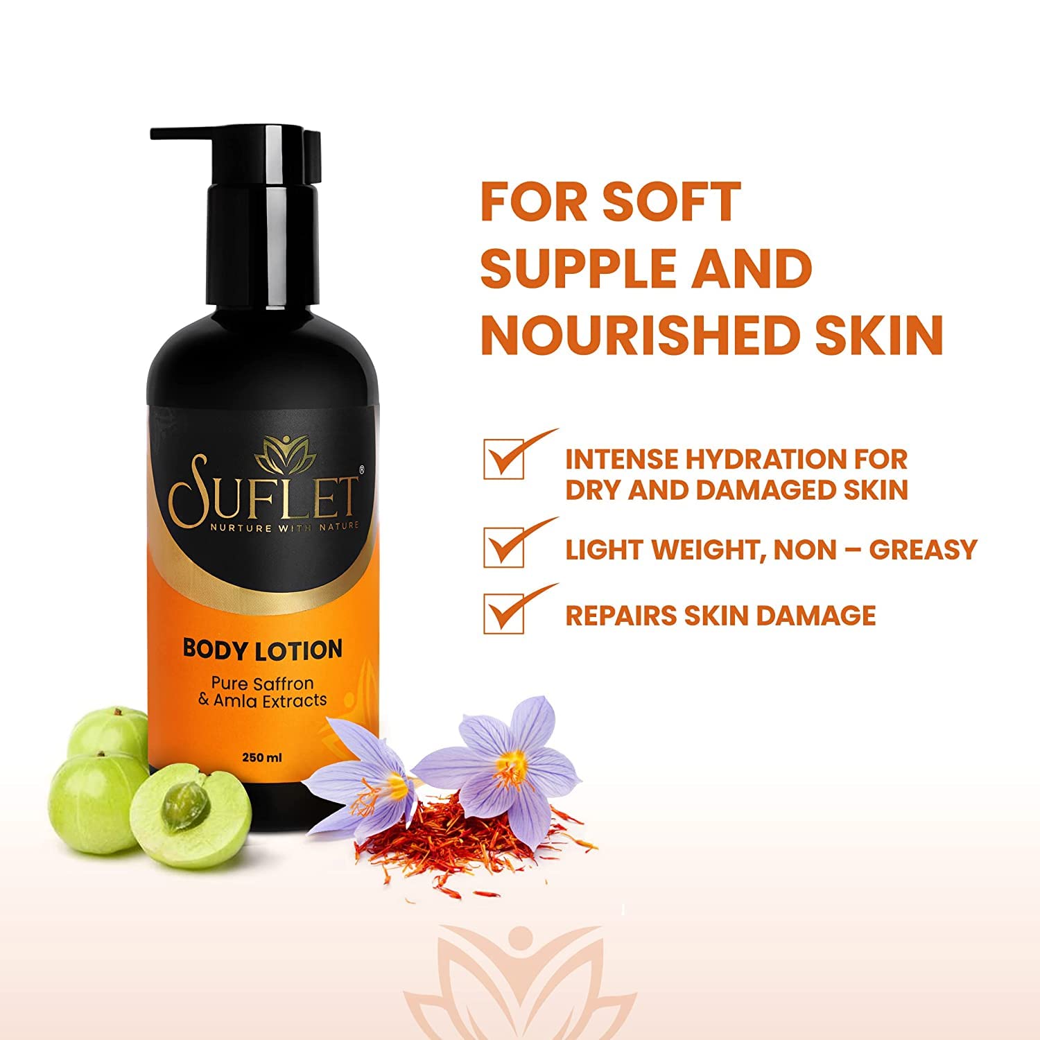 Suflet Calendula & Licorice Extracts Face Moisturizer & Body Lotion Set - Hydrating Hydro Booster Gel & Natural Skin Firming Facial Scrub - 50g x 2 + 250ml - Perfect for Daily Skincare Routine & Spa-Like Home Treatment