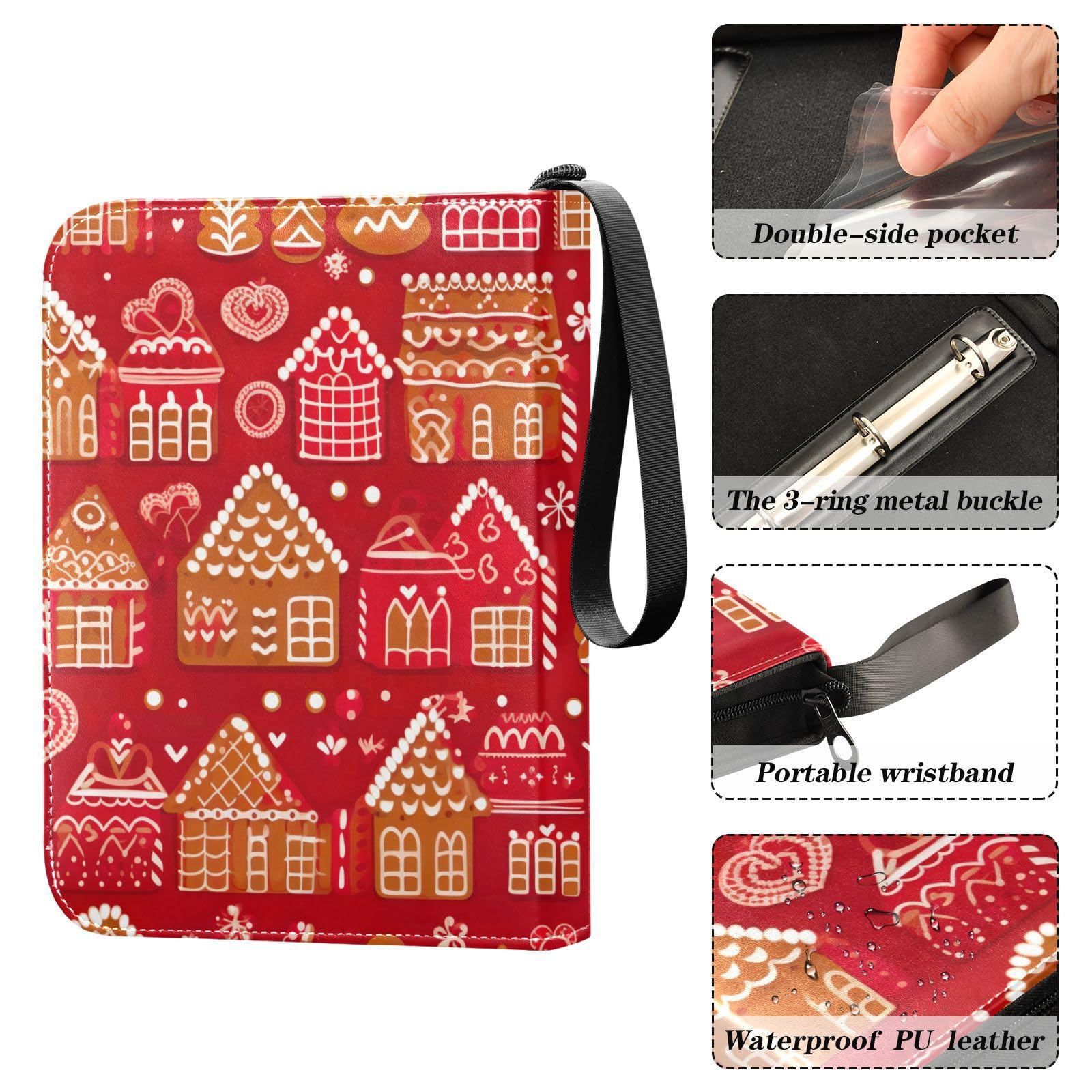 Christmas Gingerbread House 4-Pocket Trading Card Binder - 50 Sleeves Holds 400 Cards, 3-Ring Card Holder Album for Collectors | Perfect for Holiday Gifts, Trading Card Storage & Display for Boys & Girls
