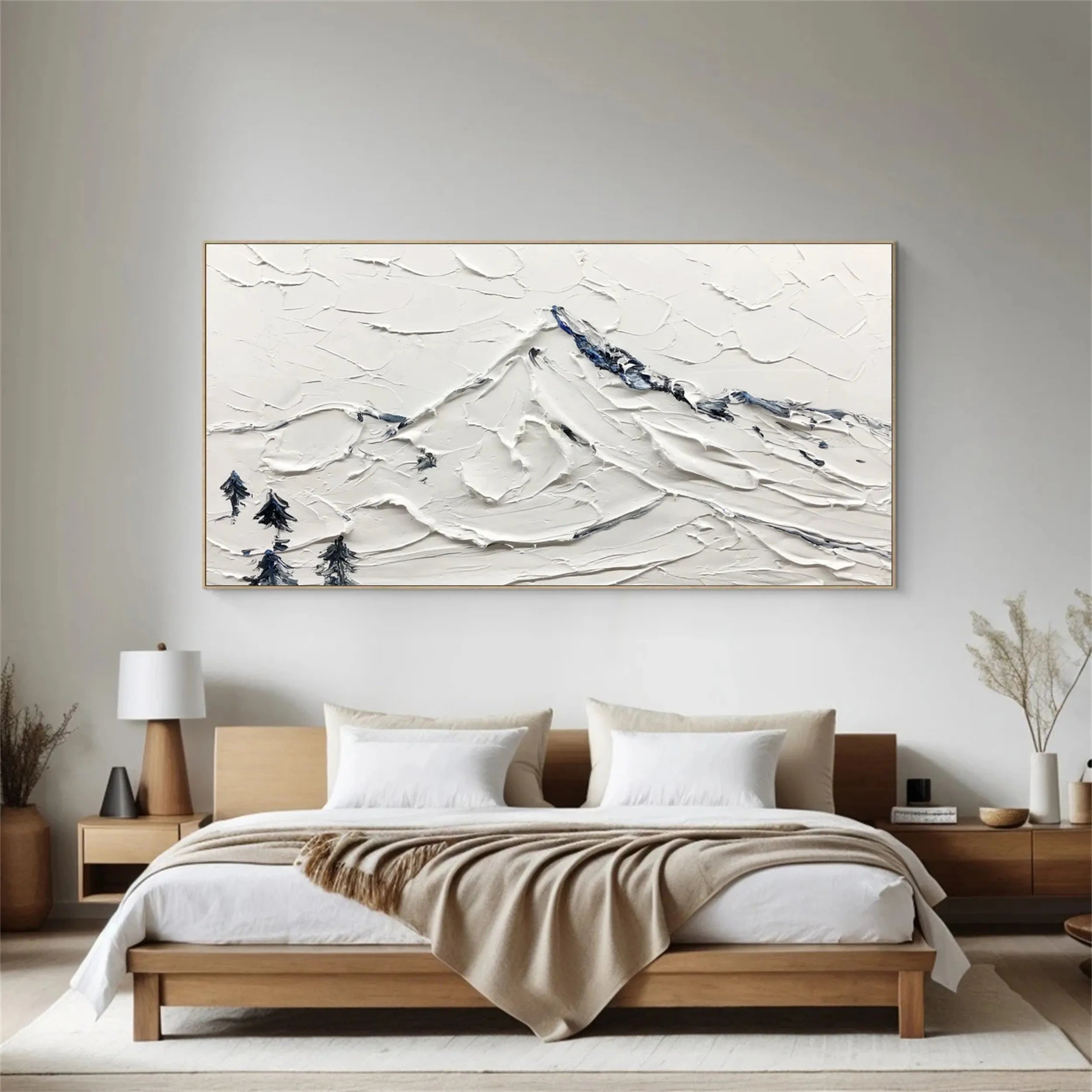 White Minimalist Textured Painting Canvas #MM236 - Modern Abstract Wall Art for Living Room, Bedroom & Office Decor