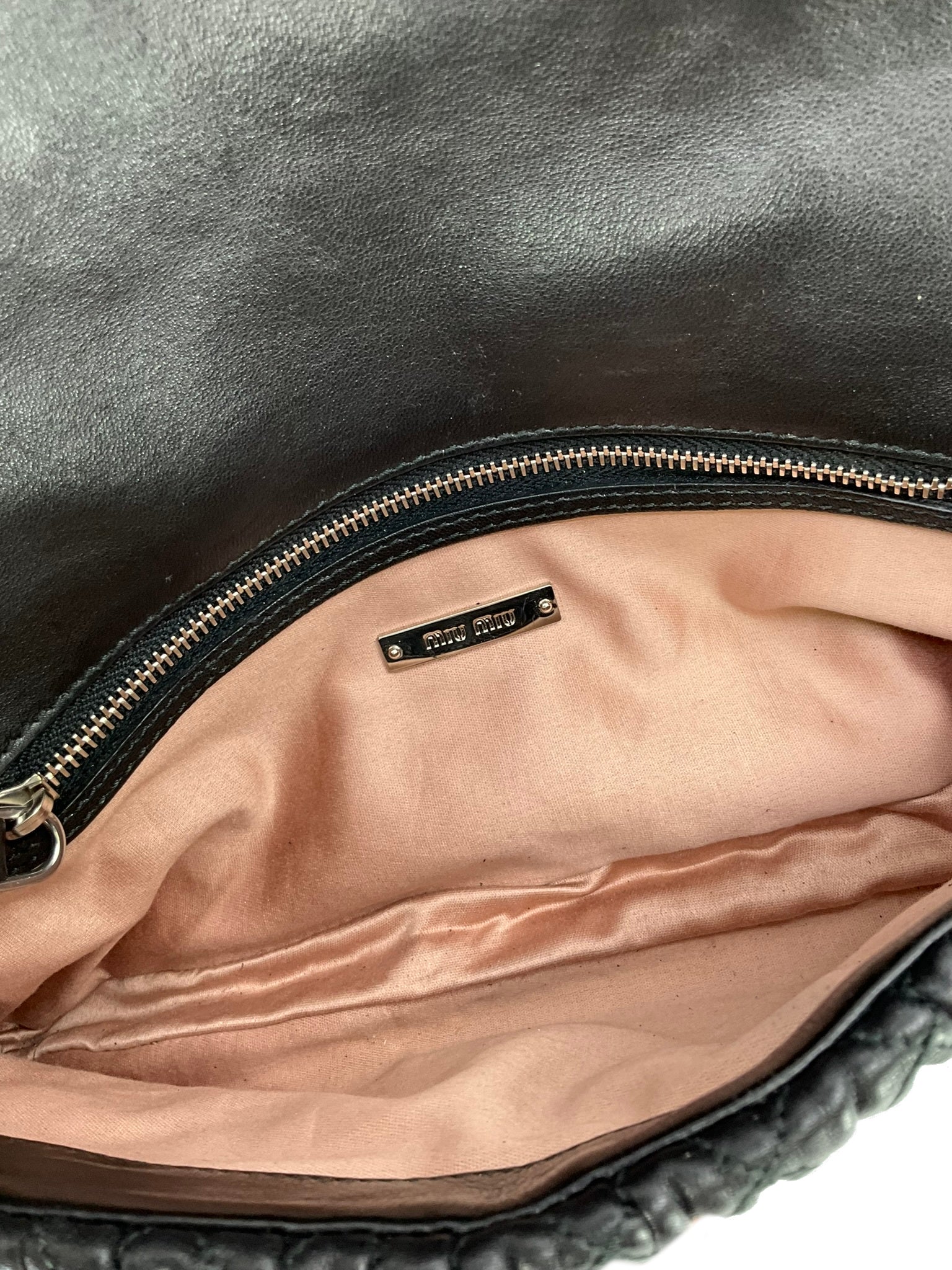 Miu Miu Cloqué Nappa Leather Crystal Flap Bag - Luxury Designer Crossbody Purse for Women | Perfect for Parties, Date Nights & Special Occasions