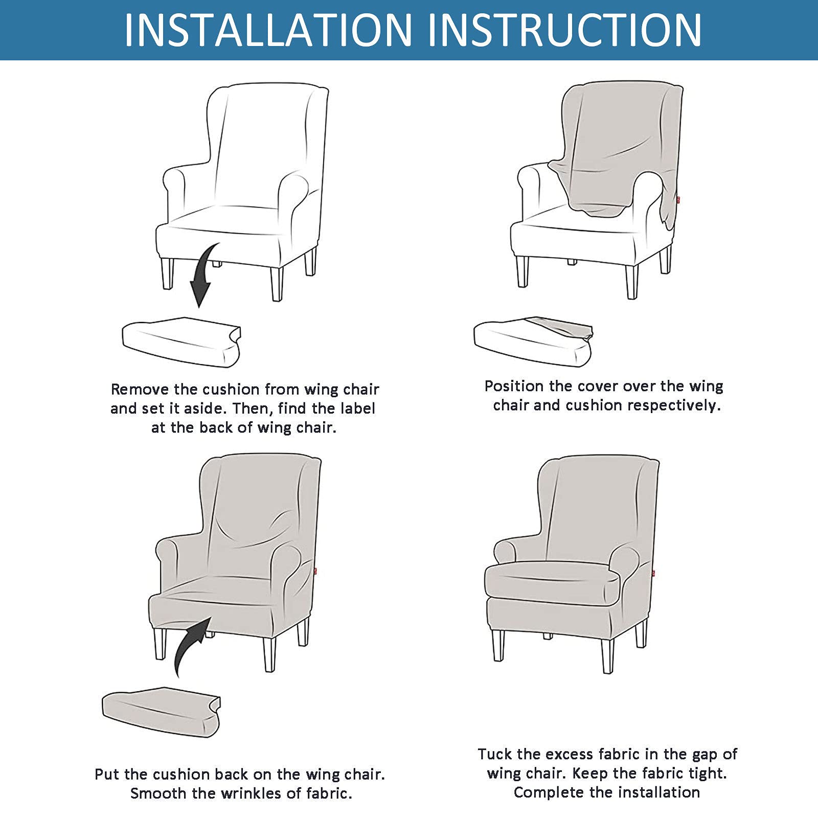 Printed Stretch Wing Chair Slipcover 2-Piece Set - Soft Spandex Wingback Chair Covers Washable & Removable - Perfect for Living Room, Bedroom, or Office Decor