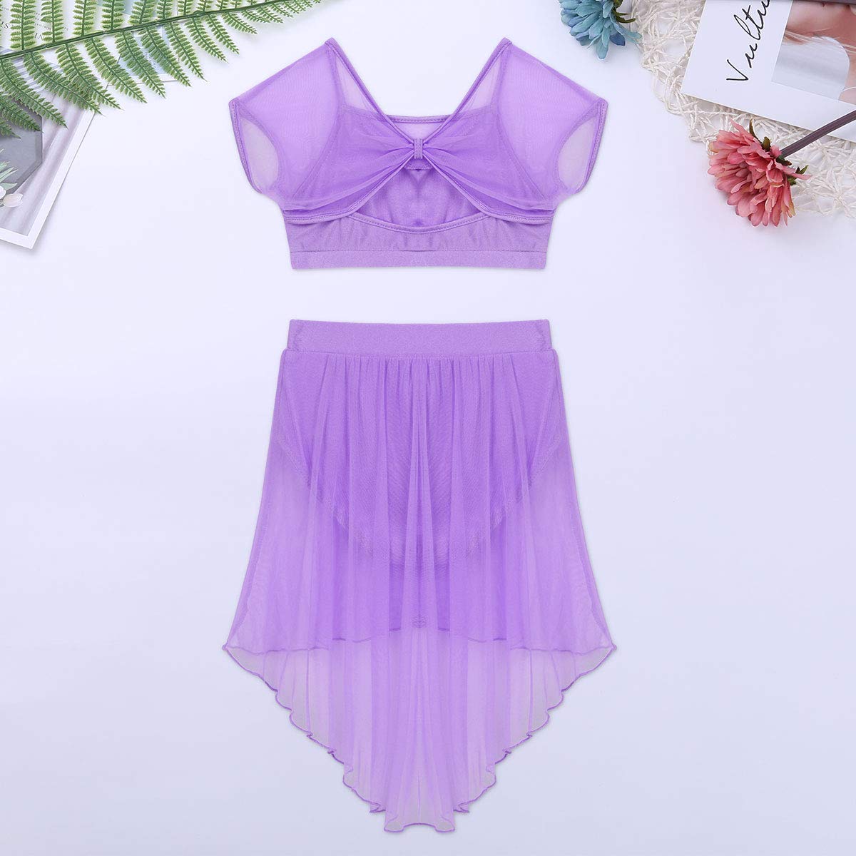 Aislor Girls Lyrical Dance Dress Set - Stretchy Crop Top with Asymmetrical Skirt for Ballet, Jazz & Modern Dance Performance Costumes | Perfect for Recitals, Competitions & Dance Classes
