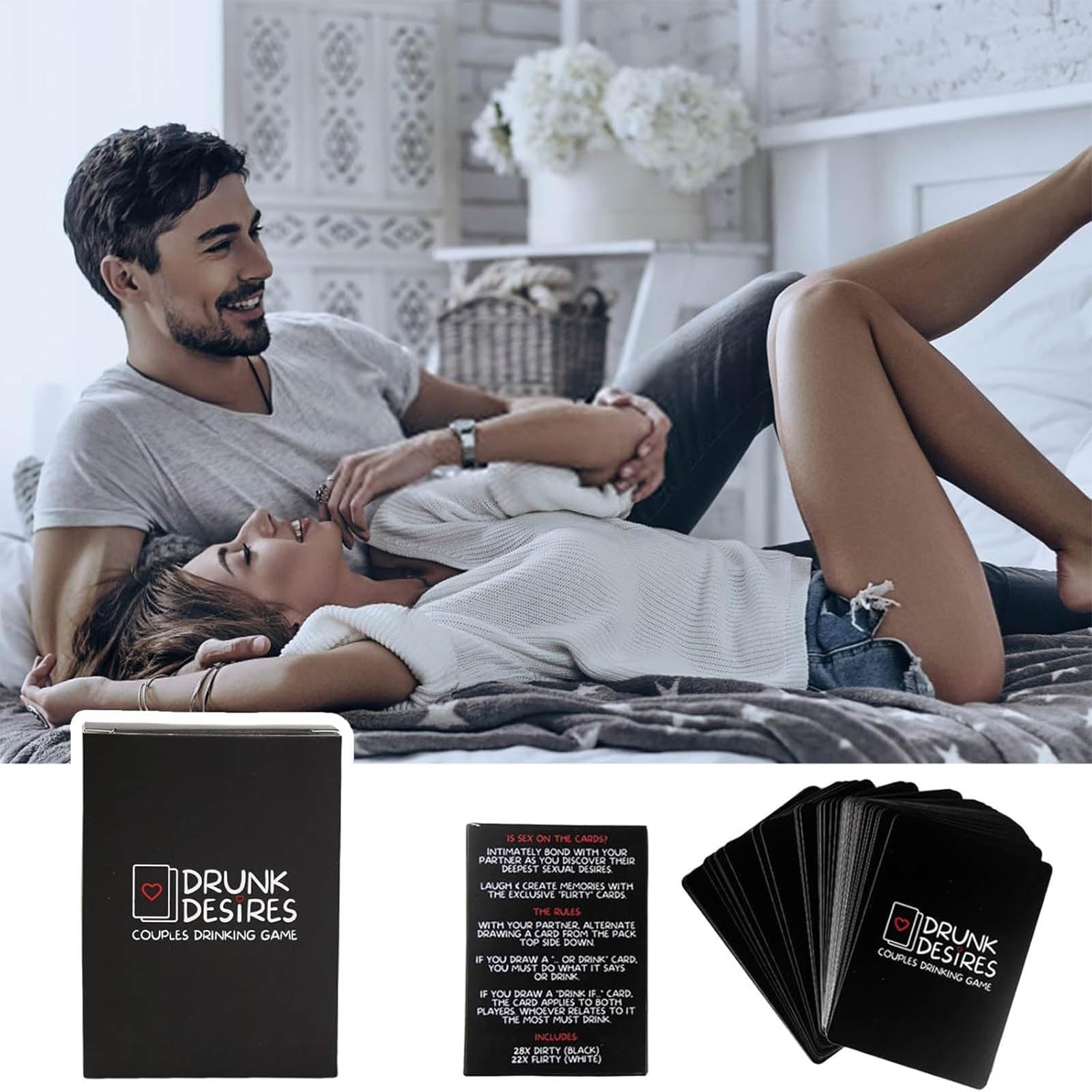 Drunk Lovers Couples Drinking Game Card Set - 50 Creative Date Night Cards for Adults, Fun Party Game for Couples & Friends - Perfect for Bachelor/Bachelorette Parties, Game Nights & Romantic Evenings