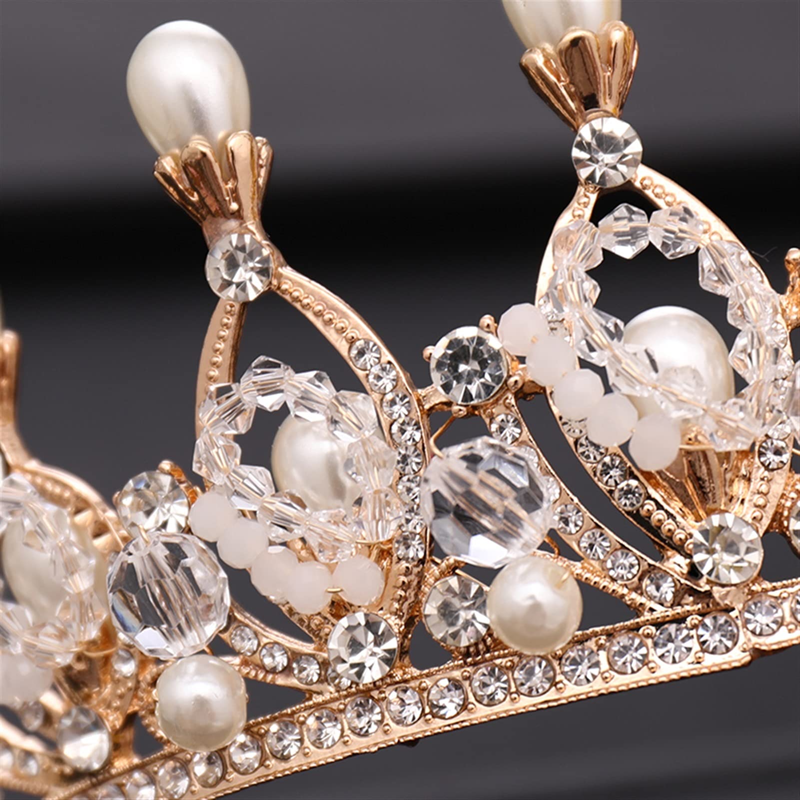 Trendy Rhinestone Crystal Pearl Wedding Crown - Golden Princess Headdress for Brides | Elegant Bridal Hair Accessories for Weddings, Prom & Special Occasions