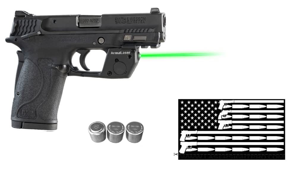 **ArmaLaser TR28-G Green Laser Sight for S&W Shield EZ 9mm, 380 EZ & M&P 22 Compact – Touch-Activated with 2 Extra Batteries & Free Flag Sticker – Perfect for Home Defense & Tactical Shooting**
