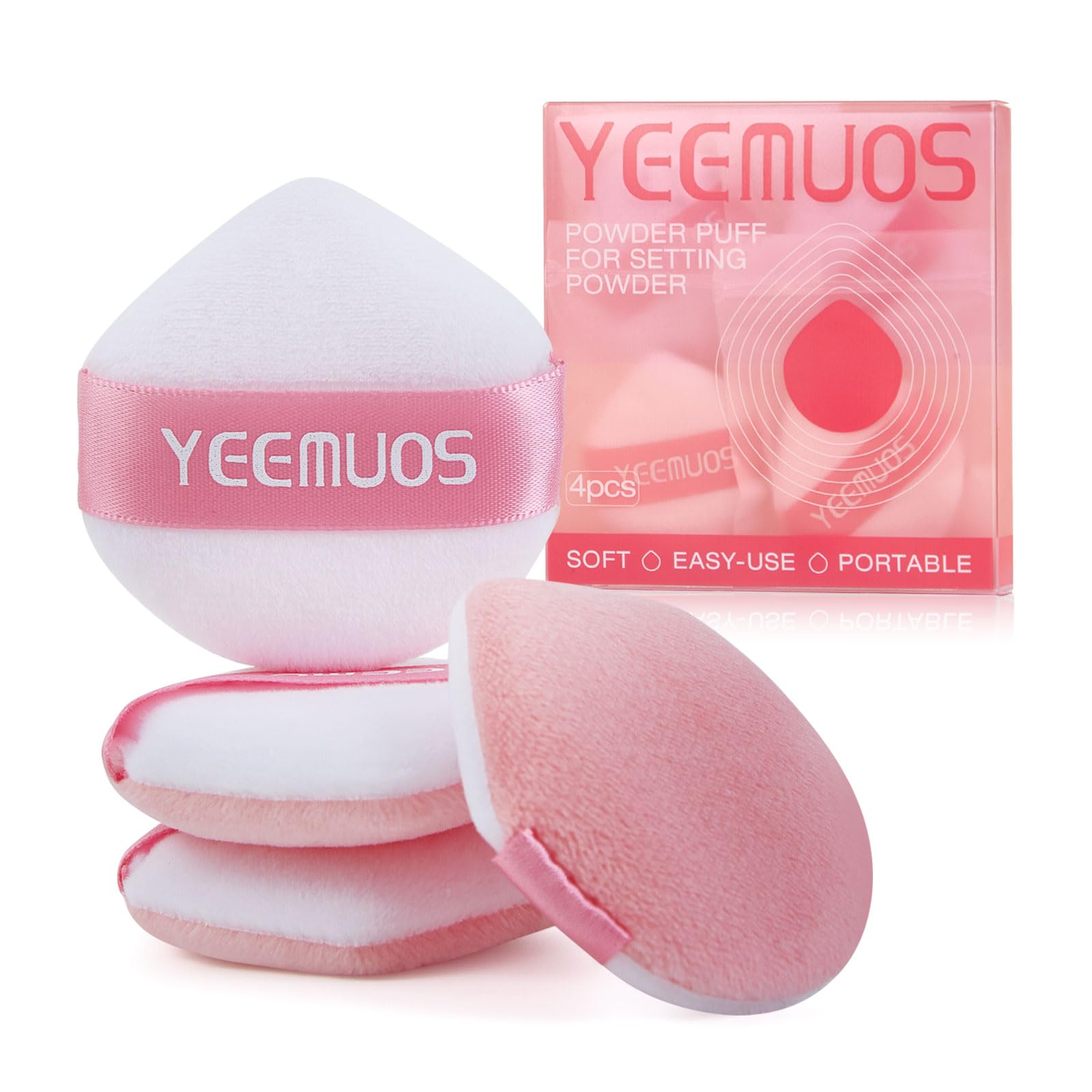 4 Pcs Velvet Powder Puffs - Soft Makeup Sponge for Loose & Pressed Powder - Face & Body Beauty Blender - Coral Pink | Perfect for On-the-Go Touch Ups & Professional Makeup Application