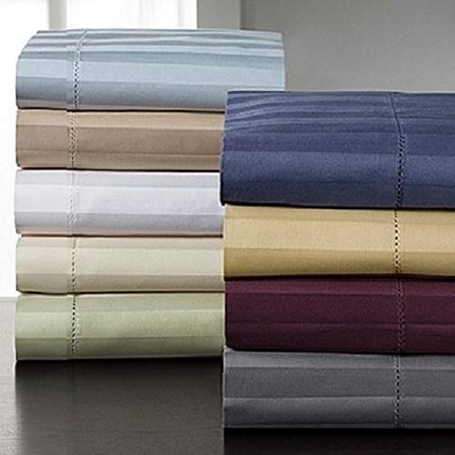 Premium 4-Piece Twin XL Stripe Sheet Set - 100% Egyptian Cotton 800-Thread Count - Deep Pocket (7-9