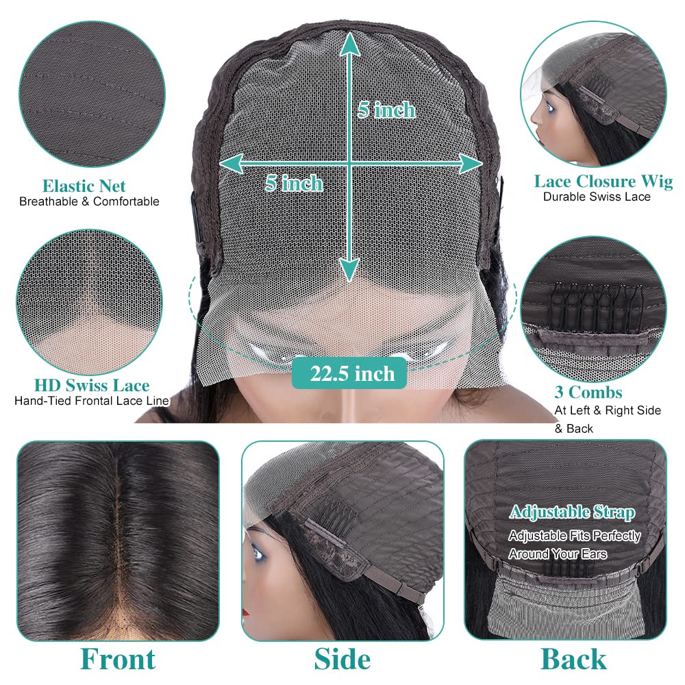 5x5 HD Lace Closure Wigs Human Hair - Body Wave Lace Front Wigs for Black Women - Glueless Pre Plucked Pre Cut 180 Density Transparent Lace Wig - Perfect for Daily Wear, Parties & Special Occasions