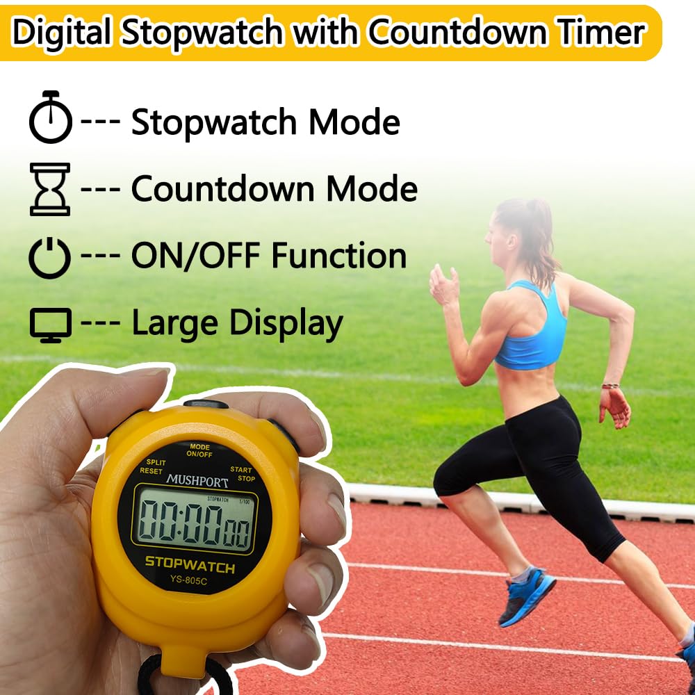 Digital Stopwatch Timer with Countdown - Simple ON/OFF Operation, No Clock/Date - Sports Stopwatch for Kids, Coaches, Swimming, Running (Orange) - Perfect for Training, Races & Timekeeping