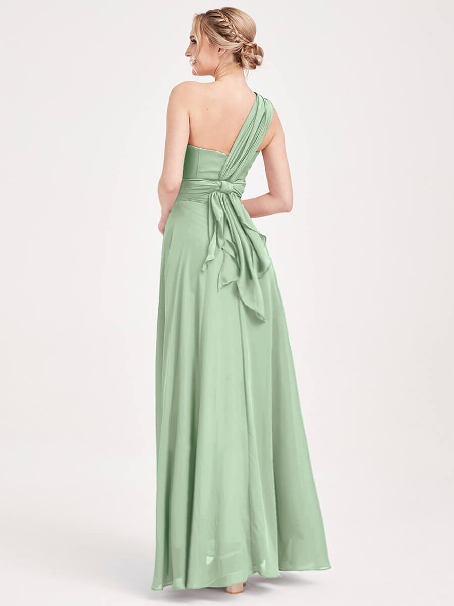 Elegant Convertible Chiffon Bridesmaid Dress - Wrap Style Sage Green Maxi Gown for Weddings, Parties & Formal Events