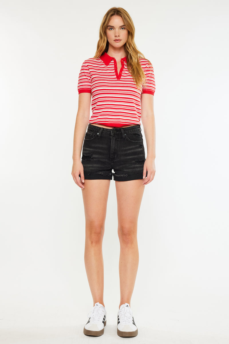 Kaya High Rise Shorts for Women - Comfortable Stretchy Denim Shorts with Pockets | Perfect for Summer, Beach, and Casual Outfits