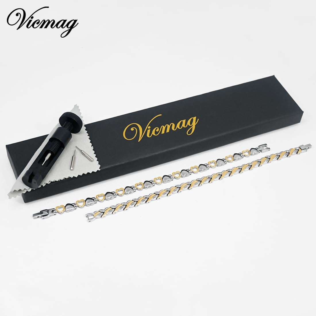 Vicmag Magnetic Bracelets for Women - Titanium Steel Adjustable Bracelet with Strong Magnets, Gift Box & Adjustment Tool - Perfect for Pain Relief, Wellness & Fashion Accessory