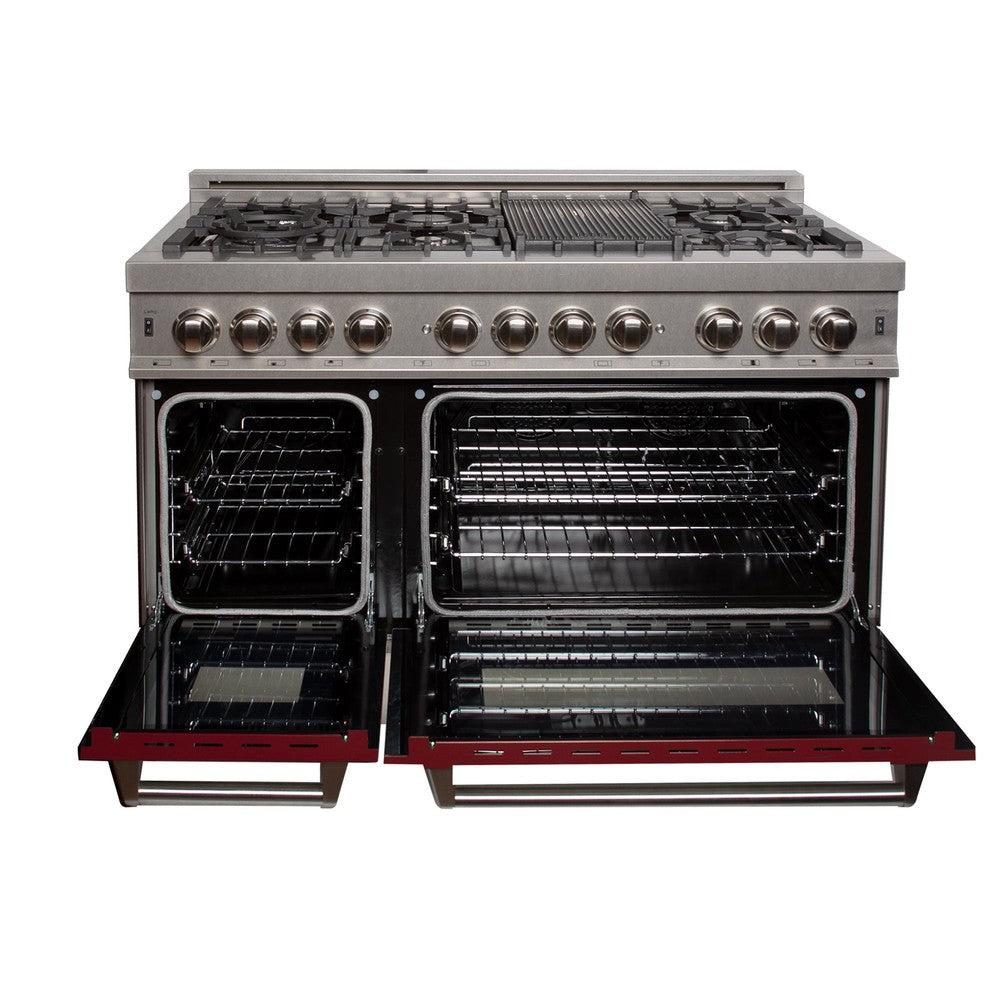 ZLINE 48-Inch 6.0 cu.ft Dual Fuel Range with 7-Burner Gas Cooktop & 2 Electric Ovens - Satin Stainless Steel & Red Gloss Doors (RAS RG 48) | Professional Kitchen Appliance for Home Chefs & Cooking Enthusiasts | Perfect for Baking, Roasting & Large Family Meals