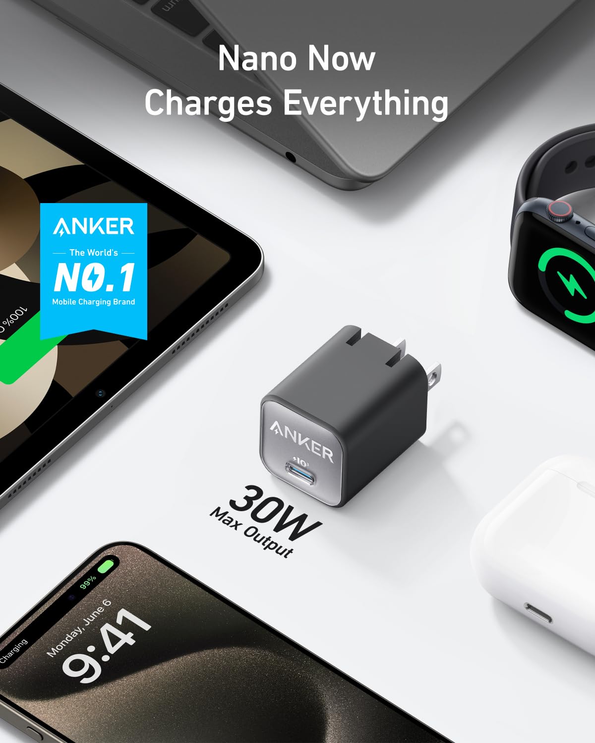 Anker Nano 30W USB C GaN Fast Charger with PIQ 3.0 & PPS - Compact Foldable Power Adapter for iPhone 16/15/14/13, Samsung Galaxy S23/S22, iPad Pro/Air - Perfect for Travel, Office & Home Charging