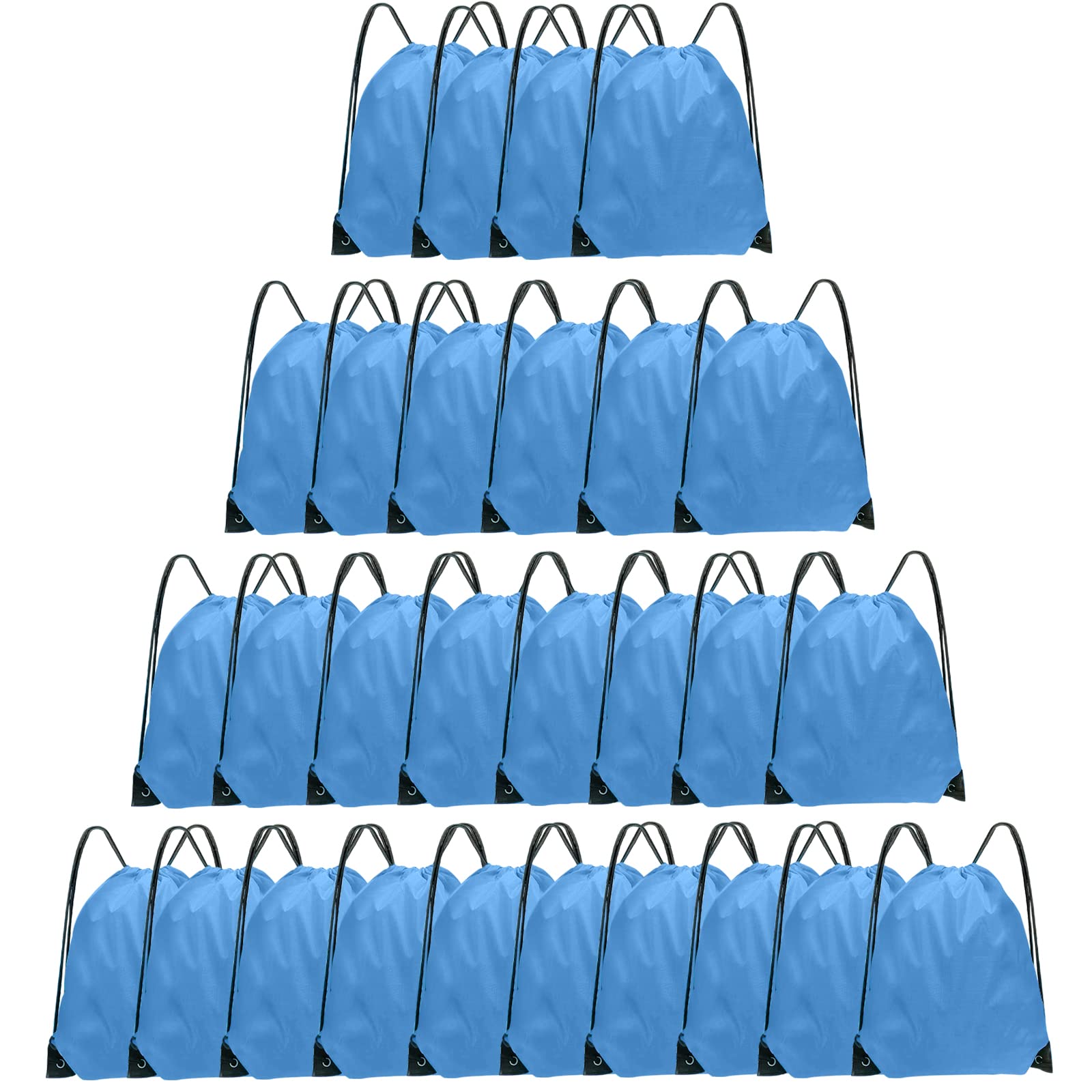 28 Pack Blue Drawstring Backpacks - Lightweight Bulk Cinch Bags for Gym, Travel & Events - Durable Sackpack for Men & Women (Sky Blue) | Perfect for Sports, School, Beach & Festival Use