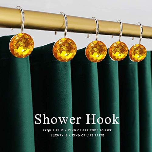 12 Pcs Bling Rhinestone Shower Curtain Hooks - Decorative Bathroom Rolling Hooks for Shower, Bathtub & Closet Organization - Waterproof & Rustproof Metal Hooks for Home Decor