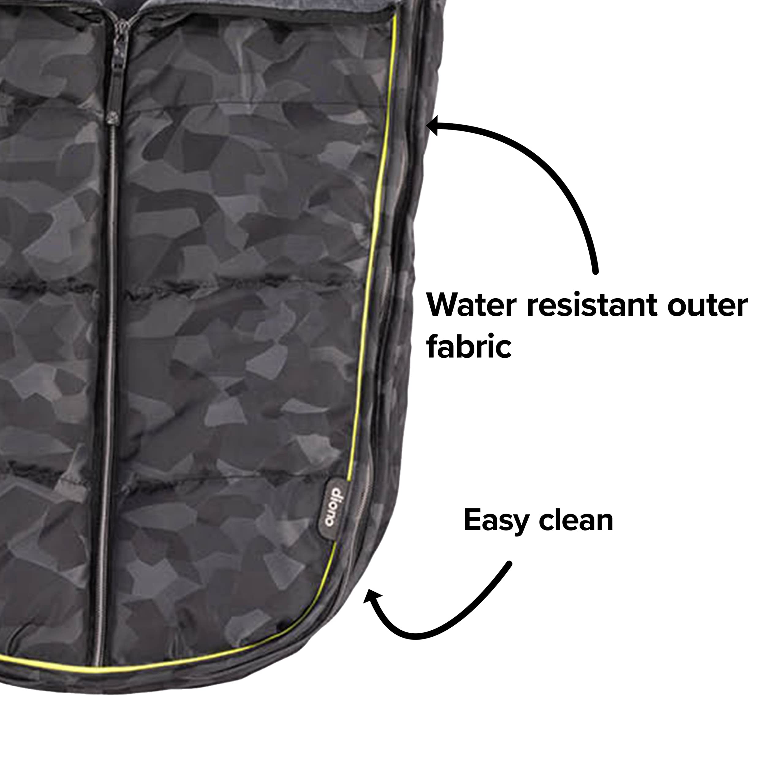 Diono Luxury All Weather Stroller Footmuff - Universal Fit for Baby to Toddler - Super Soft Cozy Padding - Weatherproof & Water Resistant Lining - Black Camo - Perfect for Winter Strolls & Outdoor Adventures
