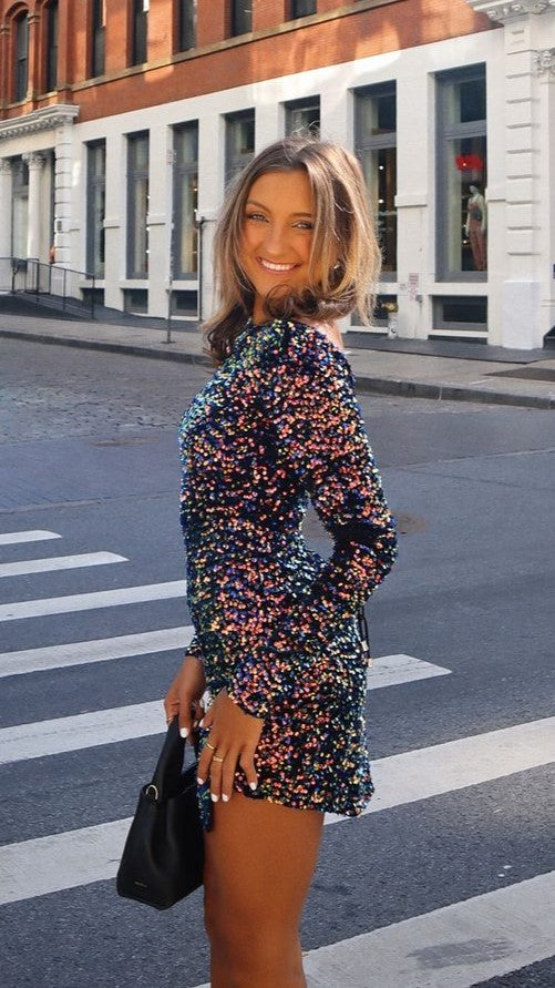 Felicia Mini Dress - Navy & Multi Color Floral Print, Casual Summer Dress for Women, Perfect for Beach, Party & Date Night