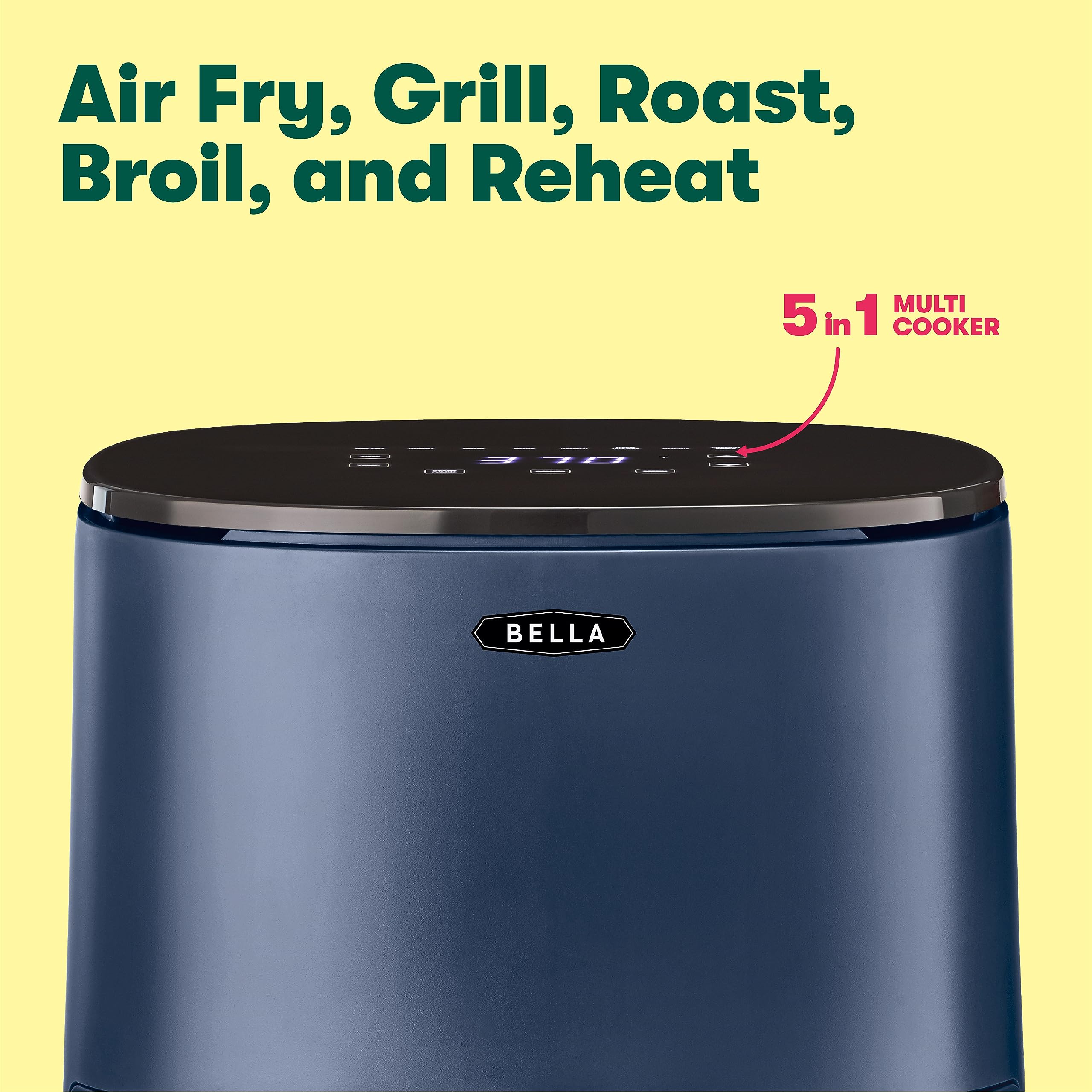 BELLA 3 Quart Touchscreen Air Fryer Oven - 5-in-1 Multicooker with Removable Nonstick Basket & Dishwasher Safe Crisping Tray - 1400W Fast Heating System - Matte Blue - Perfect for Healthy Cooking, Meal Prep & Family Dinners