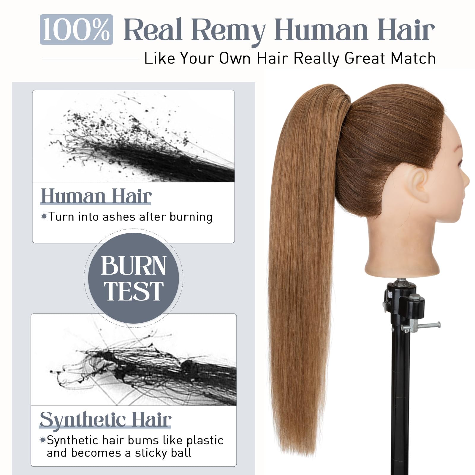 Premium 18 Inch Human Hair Ponytail Extension - Real Hair Clip-In Ponytail with Balayage Light Brown (#6) for Women | Straight Long Ponytail Hair Extensions (115g) | Perfect for Parties, Weddings & Everyday Styling
