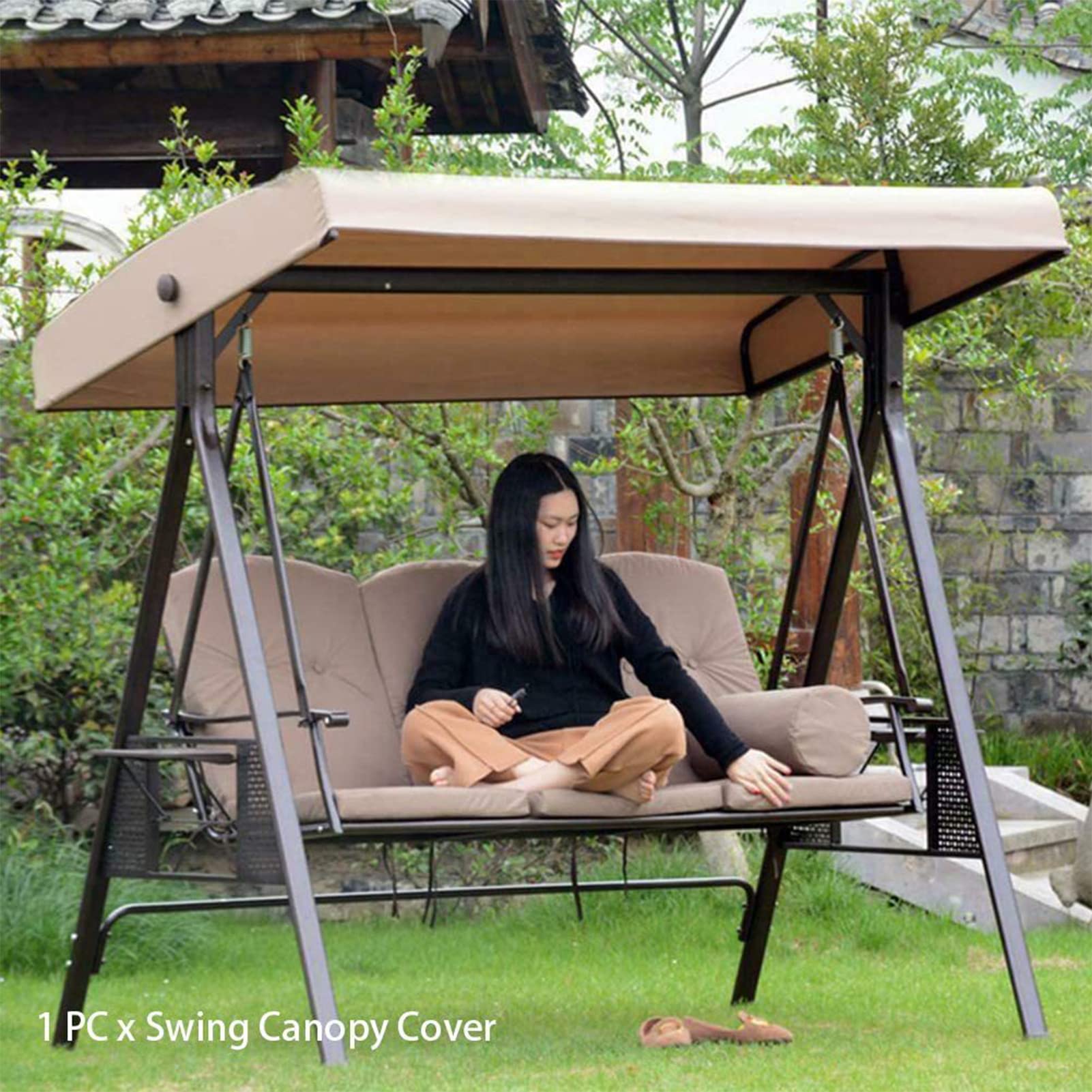 **Beige Patio Swing Canopy Replacement Top Cover - 191x120x18/23cm - Weather-Resistant Outdoor Hammock & Swing Seat Cover for Garden, Backyard, and Patio - Perfect for Relaxation & Shade**