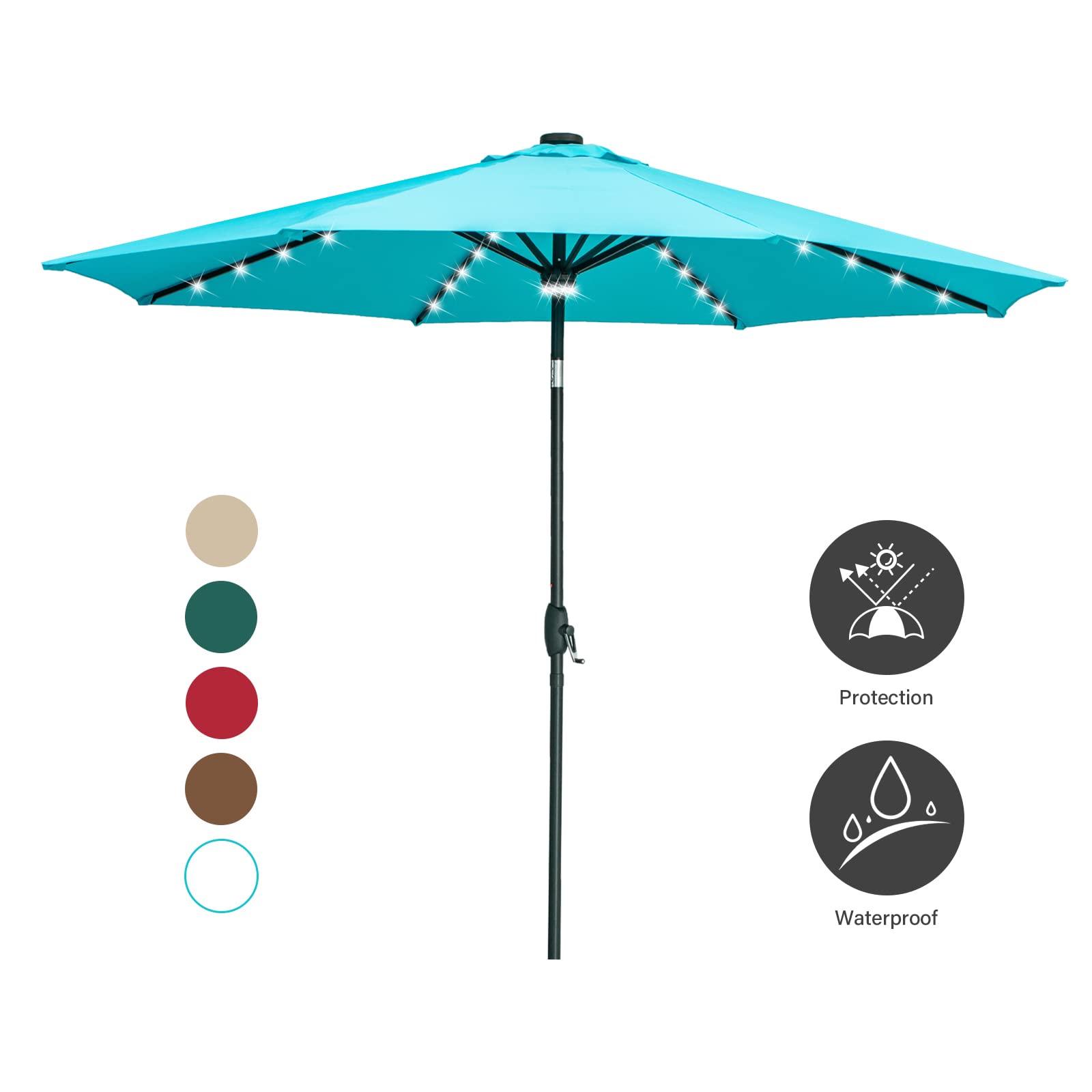 Ainfox 10ft Solar Patio Umbrella with LED Lights - Heavy Duty Steel Frame, Waterproof Sun Shade for Outdoor Garden, Deck, Poolside - Perfect for Backyard, Patio, Restaurant & Beach Use