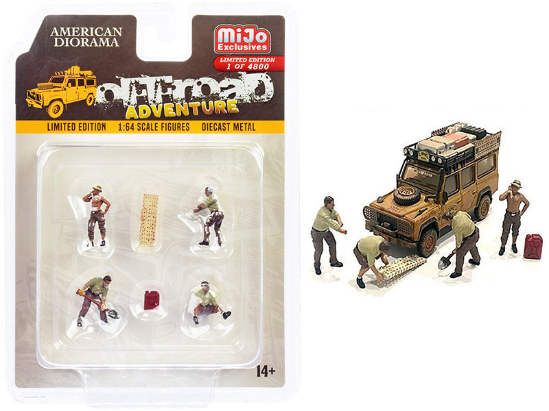 1/64 Scale Off Road Adventure Diecast Set - 6 Piece Limited Edition (4 Male Figurines & 2 Accessories) by American Diorama - Only 4800 Worldwide - Perfect for Model Car Displays & Diorama Scenes