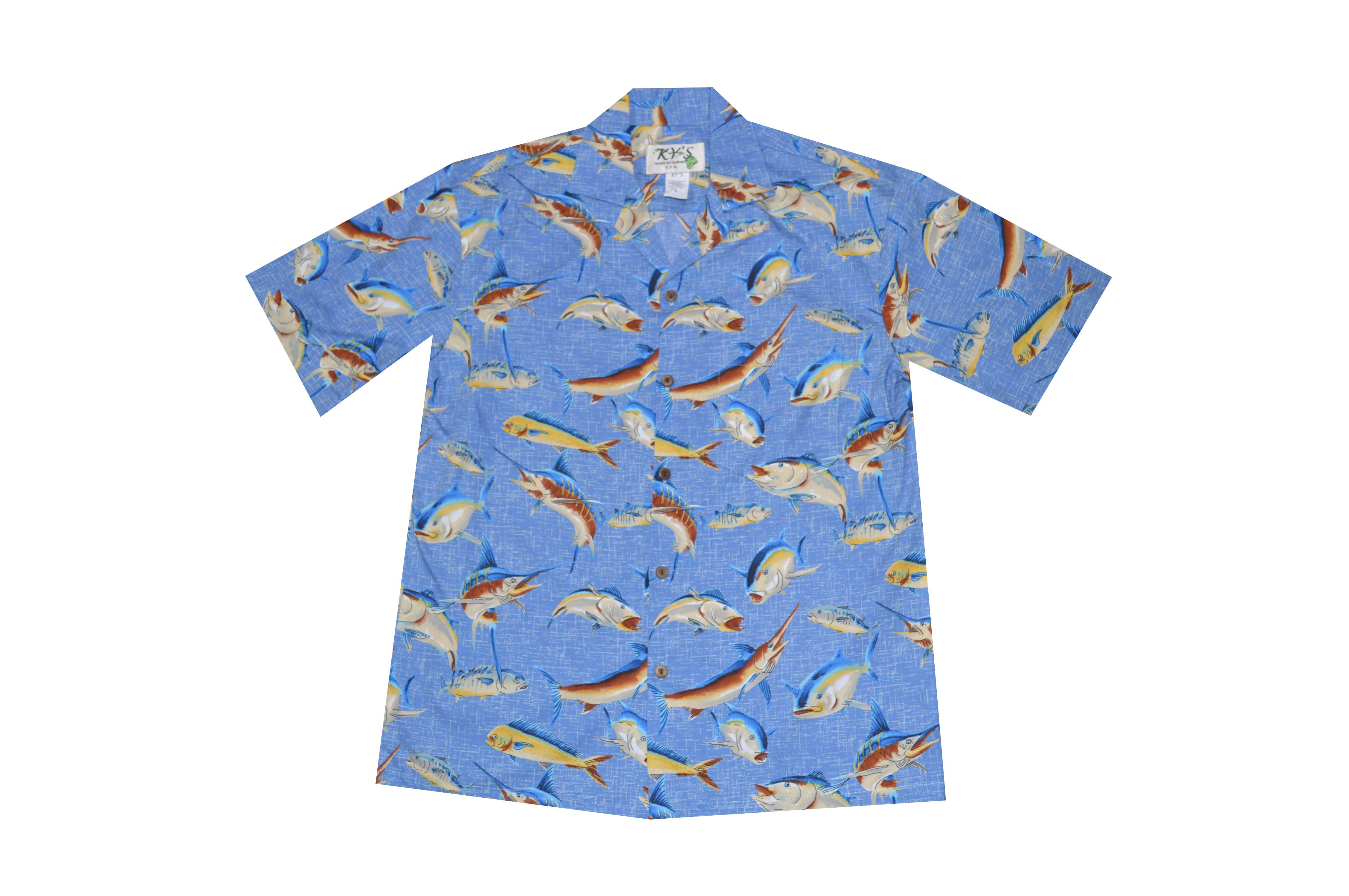 Hawaiian Fish Print Men's Aloha Shirt - 100% Cotton Short Sleeve Button Down Shirt for Beach Vacation, Summer Party & Casual Wear