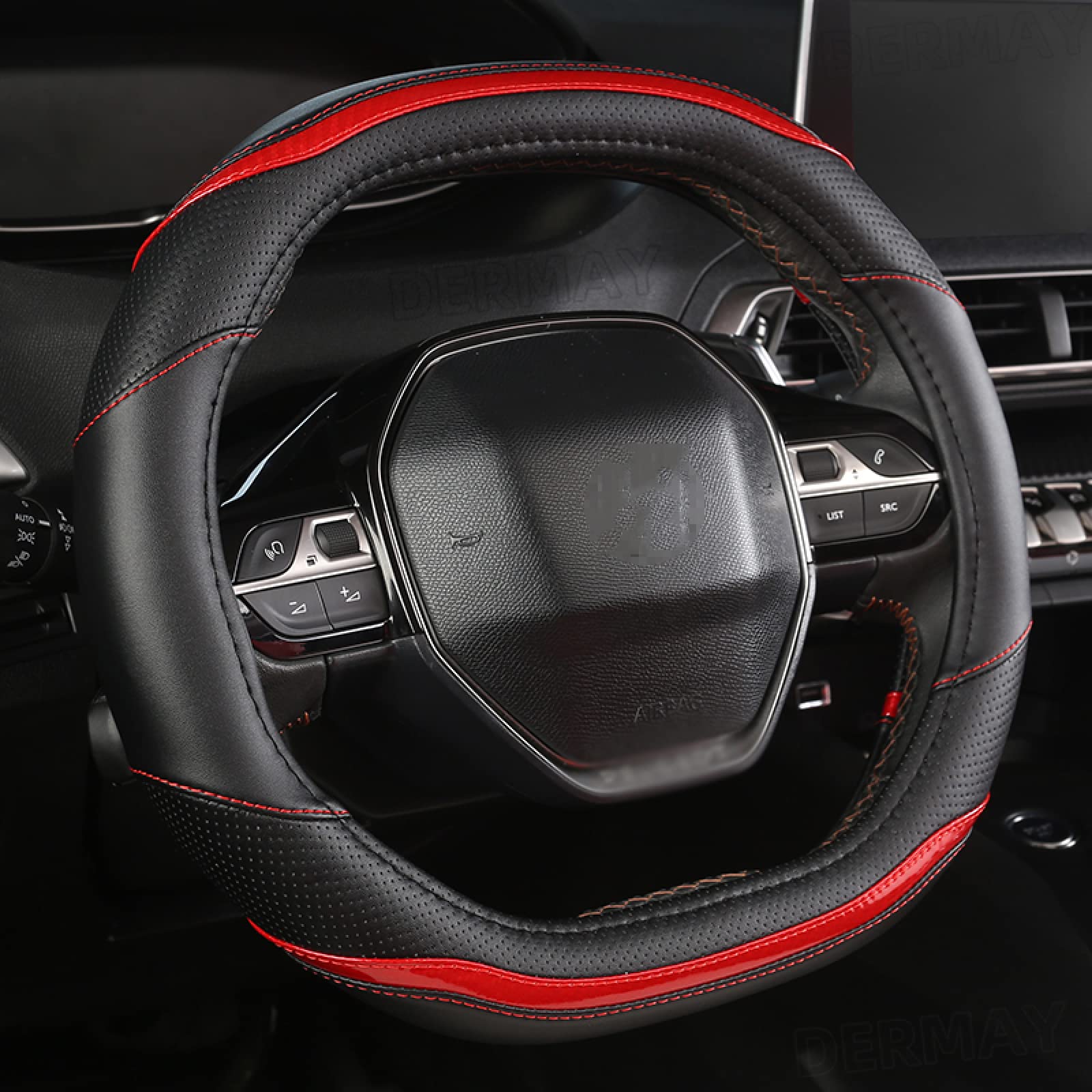 Peugeot 2008 2019-2020 & e2008 2020 Steering Wheel Cover - Premium Carbon Fiber & PU Leather Car Accessory for Enhanced Grip & Comfort - Perfect for Daily Commuting & Long Road Trips