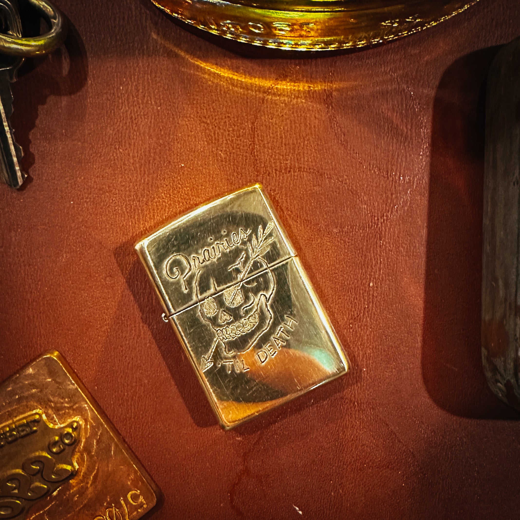BROOKHAYL x POPULESS Limited Edition Hand Engraved Zippo® Lighter 004 - Armor Brushed Brass | Collectible Gift for Men, Outdoor Camping & Survival Gear