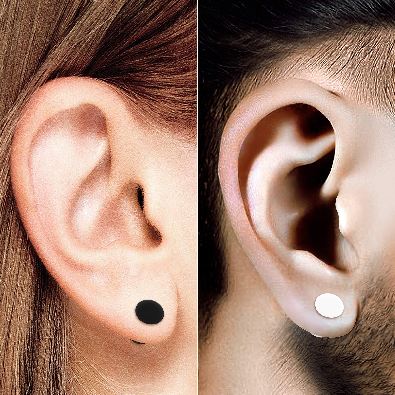 2 Pairs Silicone Black & White Double Flared Saddle Ear Plugs - Stretcher Jewelry for Ear Lobes & Flesh Tunnels - Perfect for Gauging, Body Modification & Alternative Fashion Styles