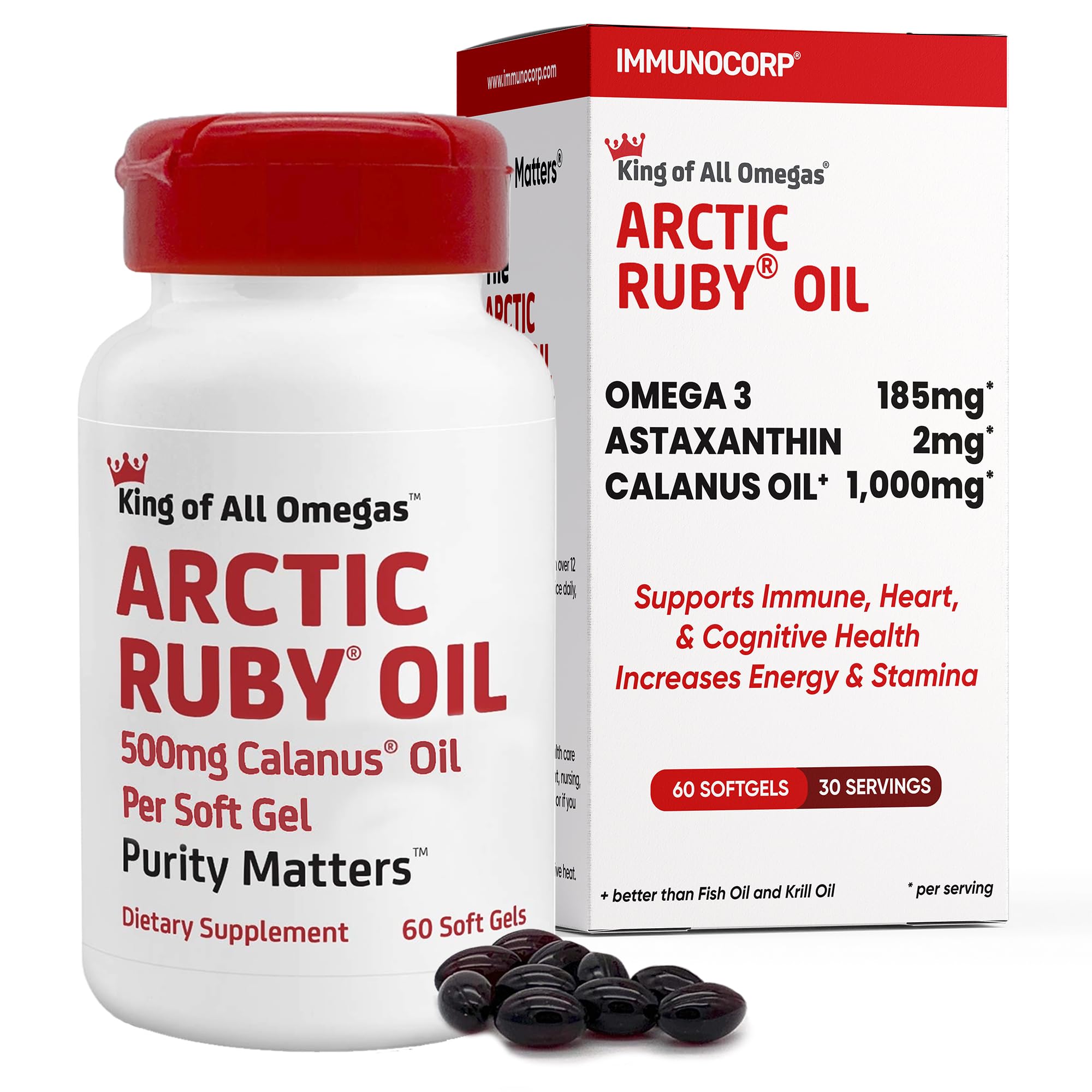 Premium Arctic Ruby Oil Omega-3 Supplement with 2mg Astaxanthin - Rich in Essential Fatty Acids & Antioxidants - Supports Heart, Brain, Eye, Skin, Joint & Immune Health - 60 Softgels (1 Pack) - Ideal for Daily Wellness & Active Lifestyle