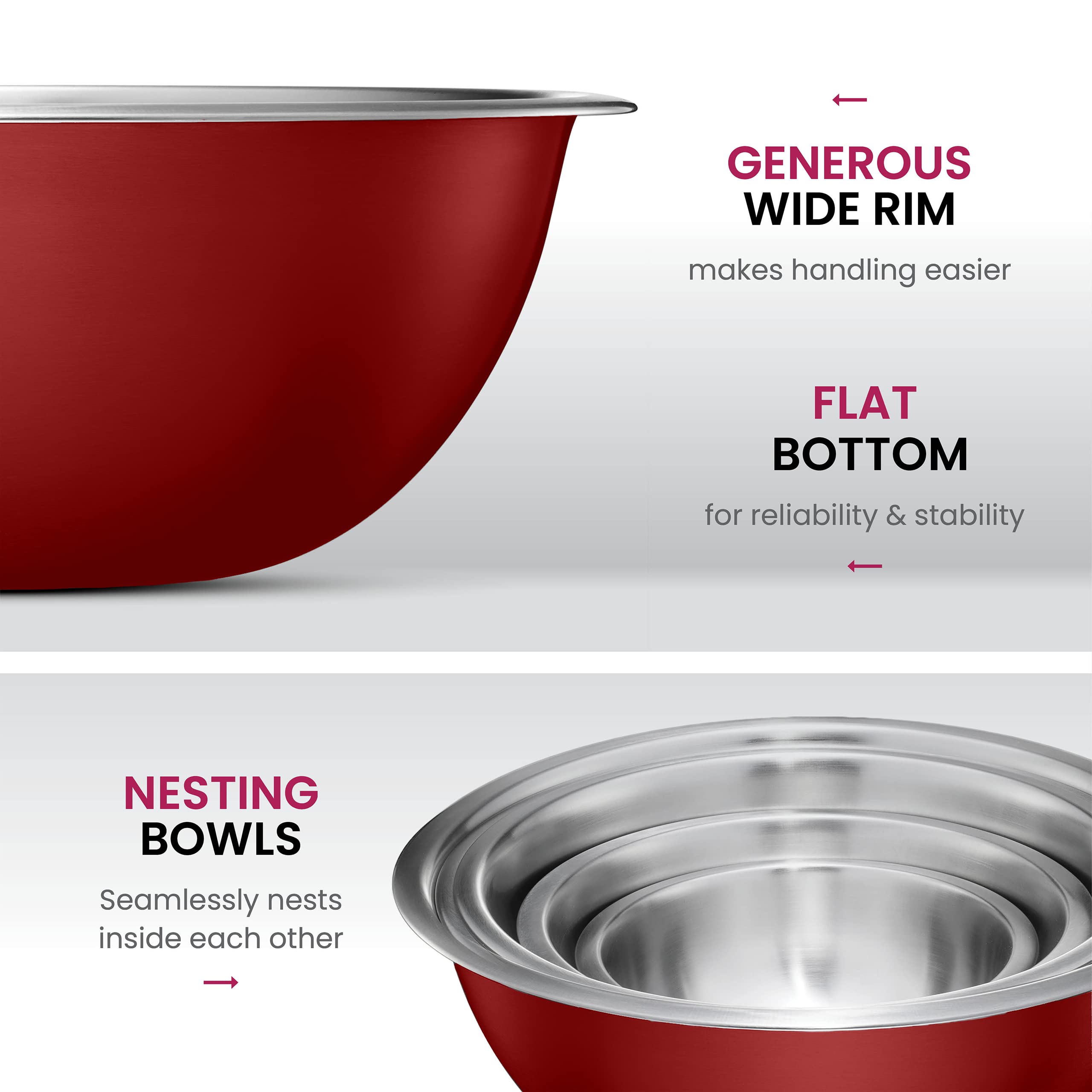 Premium Stainless Steel Mixing Bowls Set of 5 - Non-Slip Bottom, Nesting Kitchen Bowls for Baking, Cooking & Food Prep - Dishwasher Safe & Space Saving - Perfect for Home Chefs & Professional Kitchens