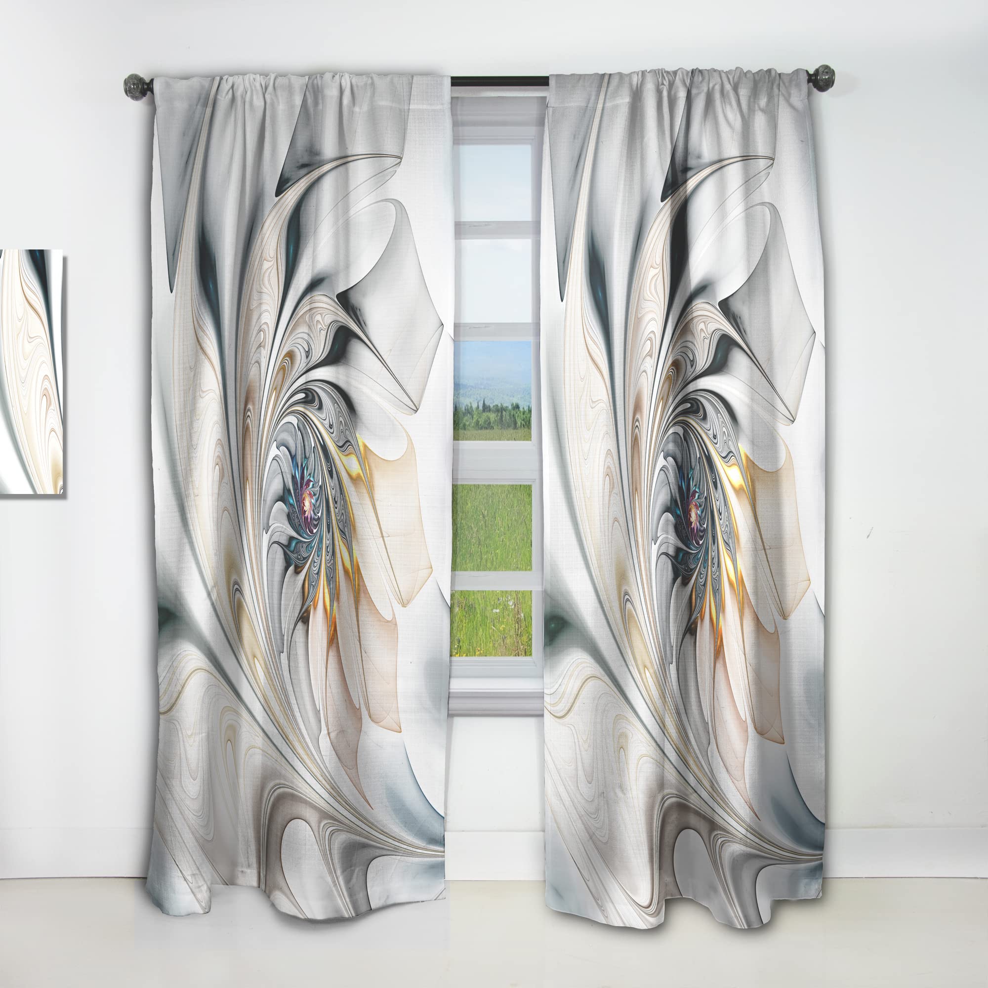DesignQ White Stained Glass Floral Curtains - Thermal Insulated Single Panel (52x95 inches) for Bedroom & Living Room - Elegant Window Drapes for Home Decor, Light Filtering & Privacy