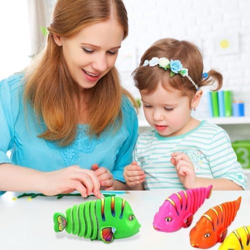 6 PCS Wind-Up Swinging Cartoon Fish Toys - 360° Rotating Plastic Wiggle Fish, Fun Creative Kids Toys for Parent-Child Interactive Play | Perfect Birthday Party Favors & Gifts for Toddlers (Ideal for Pool Parties, Bath Time Fun & Early Learning Activities)