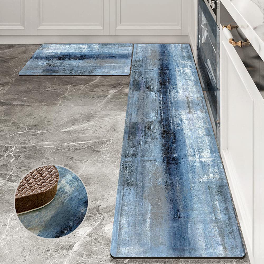 AILUER Non-Slip Kitchen Rug Set of 2 - Turquoise Modern Art Mats for Kitchen, Dining Room & Laundry - 17