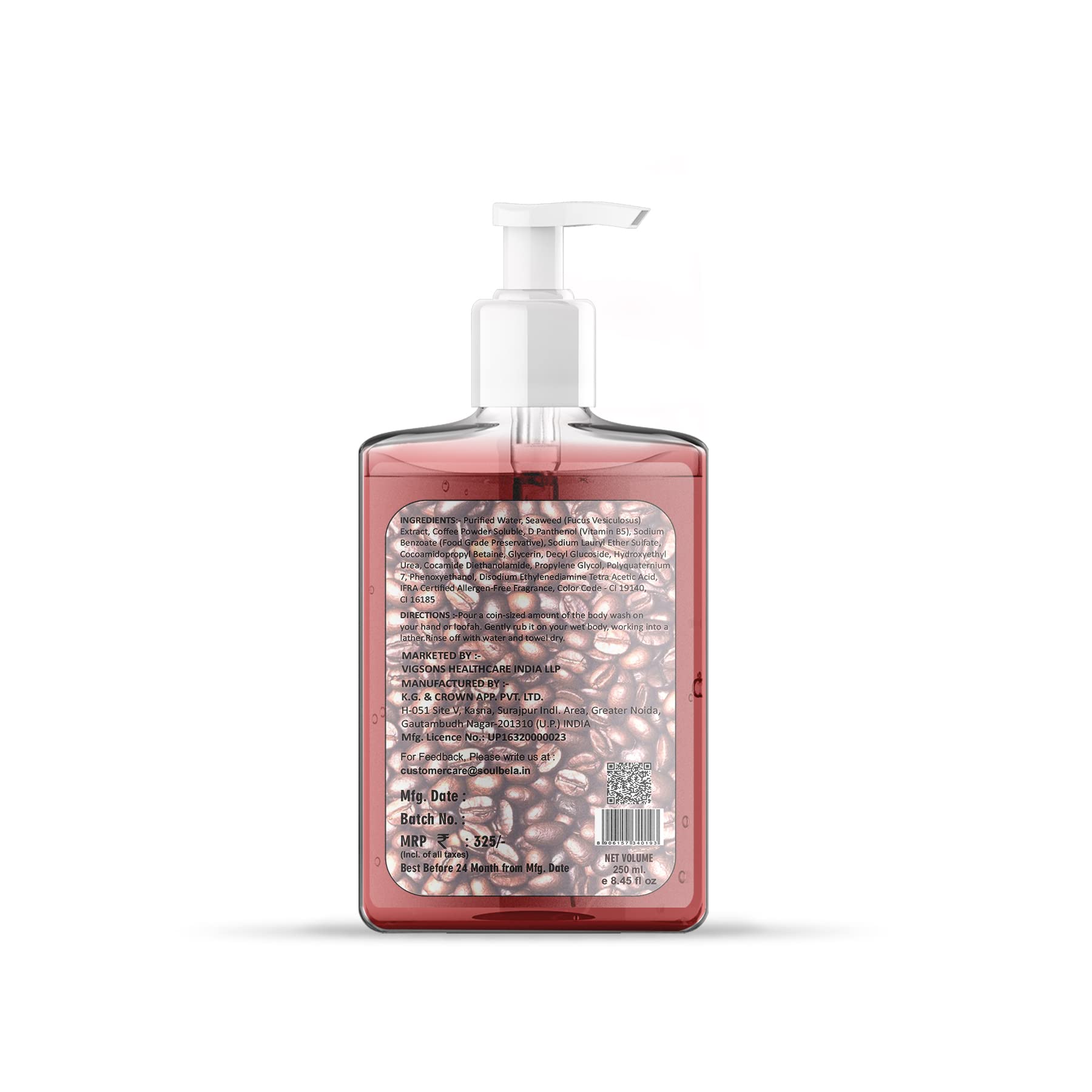 Soul Bela Coco Caffeine Body Wash with Cocoa, Coffee & Vitamin B5 - Energizing & Moisturizing Shower Gel for Men & Women - Deep Cleansing, Paraben-Free, Skin Awakening Formula (250ml, 1 Pack) - Perfect for Morning Showers & Post-Workout Refreshment