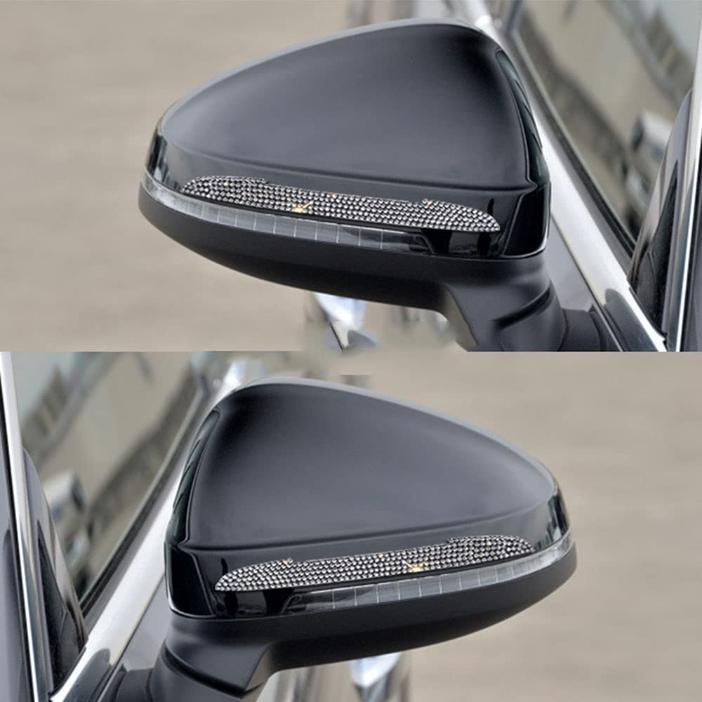 Rhinestone Studded Car Door Side Anti Collision Strip & Rear View Mirror Sticker Decoration (Silver, 2PCS) - Protect Your Vehicle from Scratches & Enhance Style for Cars, SUVs, Trucks
