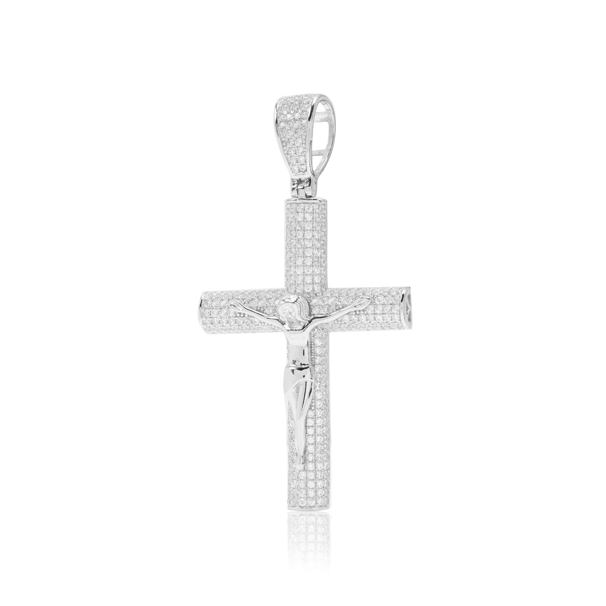 4mm Real 925 Sterling Silver Men's Tennis Chain with Iced Out Cubic Zirconia Catholic Cross Pendant - Durable Jewelry for Everyday Wear & Special Occasions