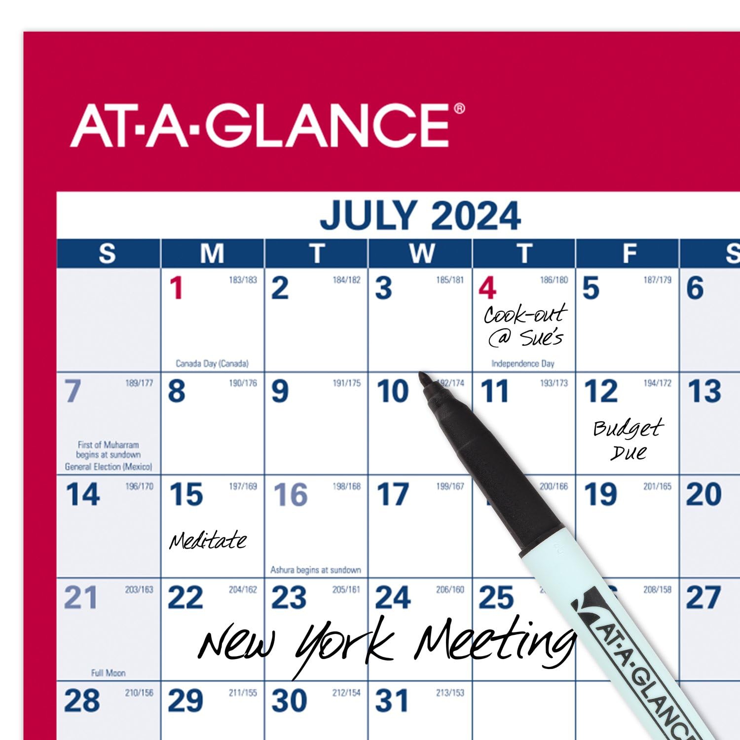 AT-A-GLANCE 2024-2025 Dry Erase Wall Calendar Planner - 48