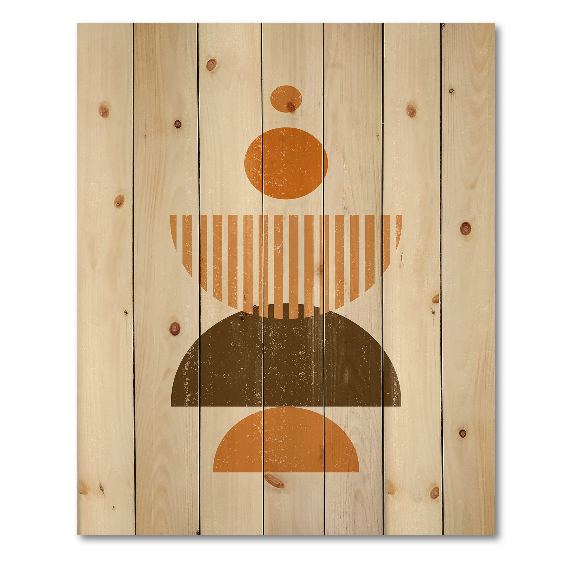 Abstract Minimal Sun and Moon Wood Wall Art - Modern Earth Tone Geometric Decor, Large Pine Wood Panel for Living Room, Bedroom & Office