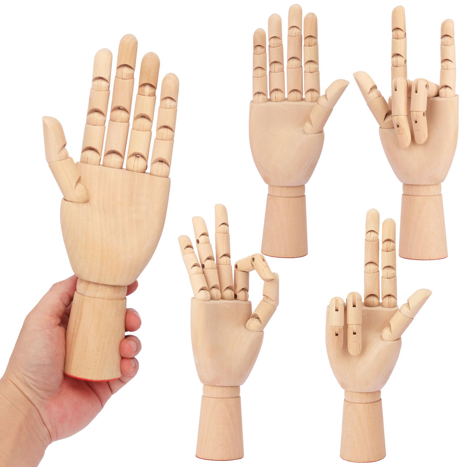 Kukmakri 4-Piece 10 Inch Wooden Hand Mannequin Set for Drawing - Left & Right Hands - Sketching Model for Artists, Students & Professionals - Perfect Art Supplies & Home Office Desk Decor (Great for Figure Drawing Practice & Creative Display)