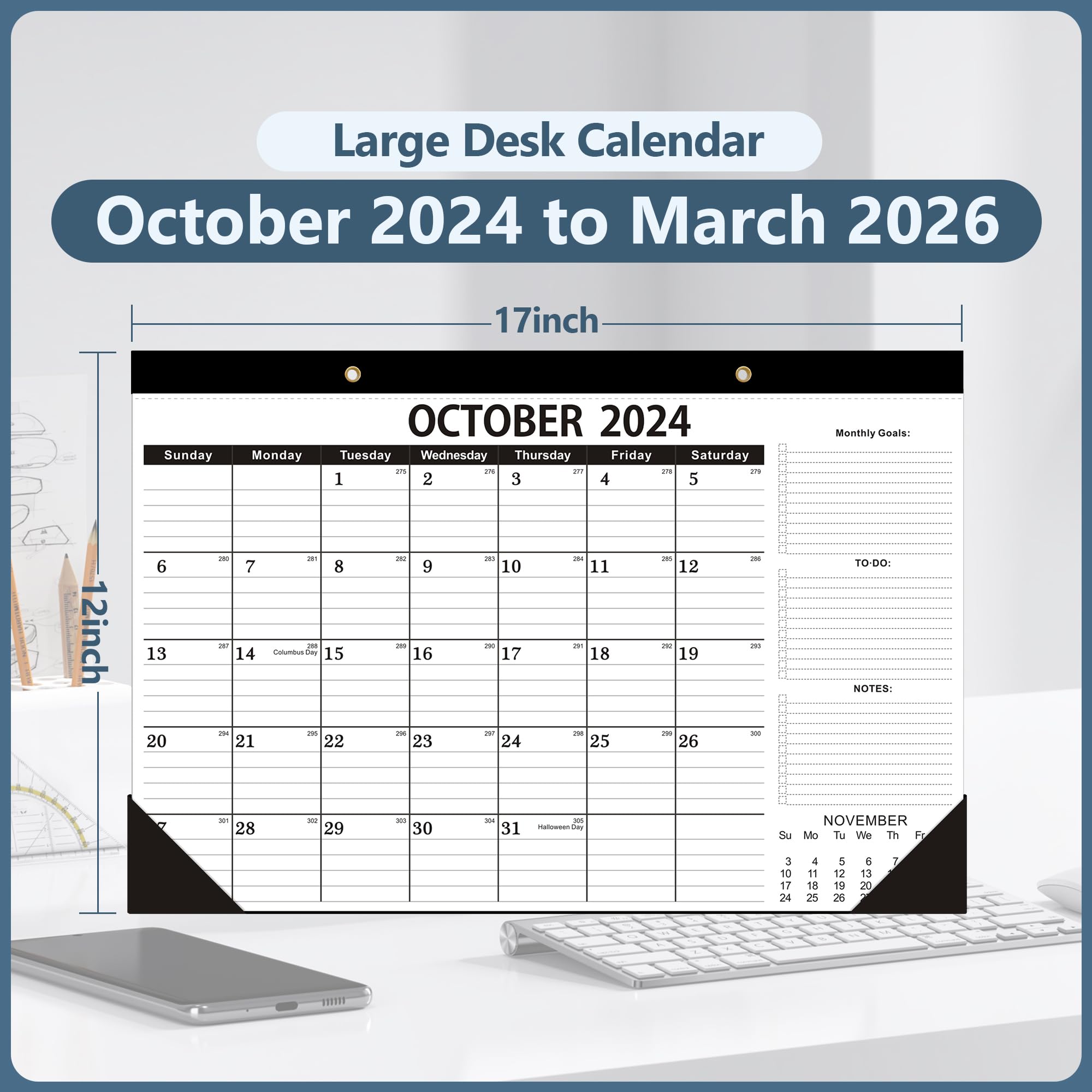 2025-2026 18-Month Desk Calendar | October 2024 to March 2026 | 12x17