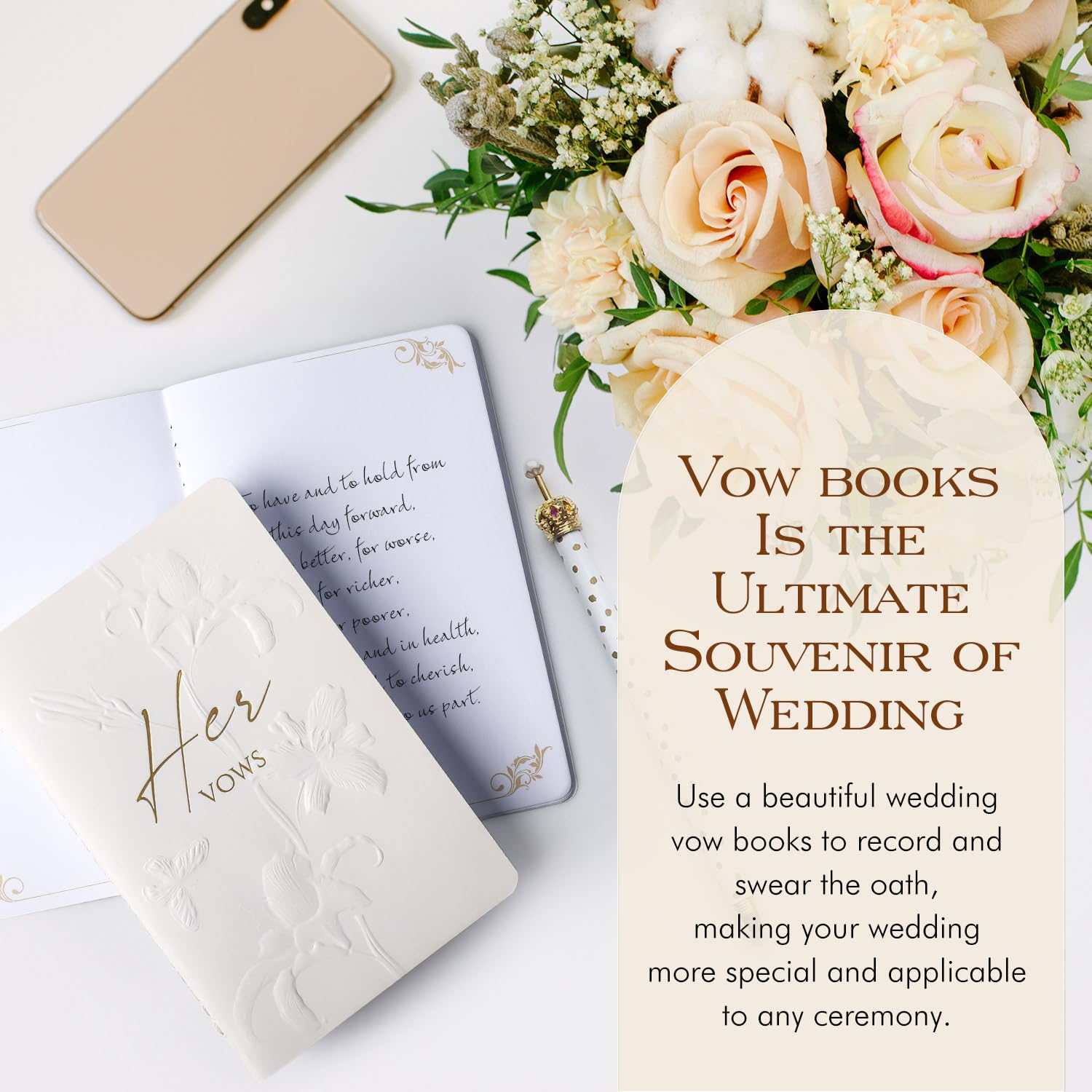 Molekaus Wedding Vow Books Set of 2 - His & Hers Vow Notebooks for Bride and Groom, 28 Pages 5.5x3.5 Inch with Gilded Font (White & Black) - Perfect for Wedding Ceremonies, Anniversary Gifts, and Couple Keepsakes