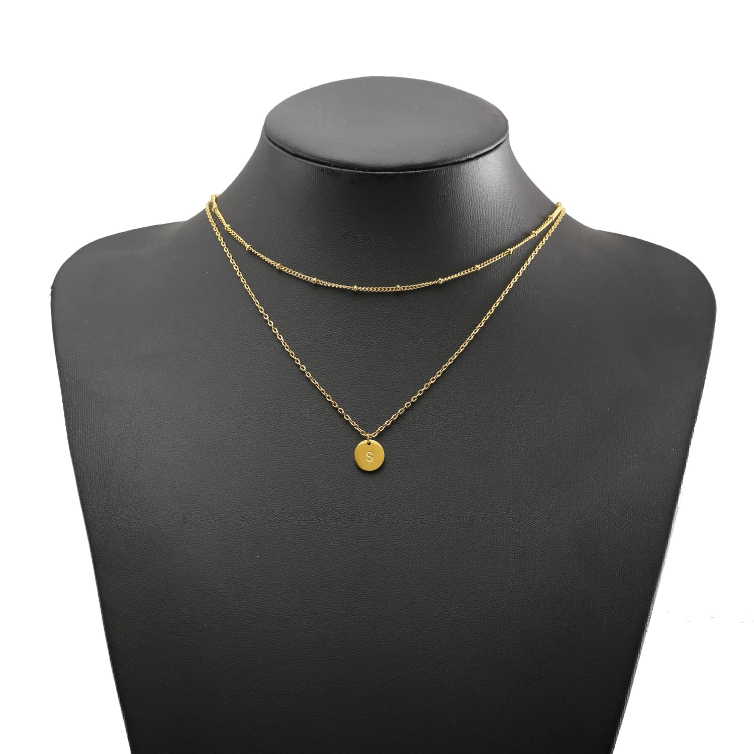 Elegant MOMOL Layered Choker Necklace for Women - 18K Gold Plated Dainty Beaded Chain with Initial Coin Pendant - Personalized Name Necklace Jewelry Gift for Her | Perfect for Date Night, Anniversary, Birthday & Everyday Wear
