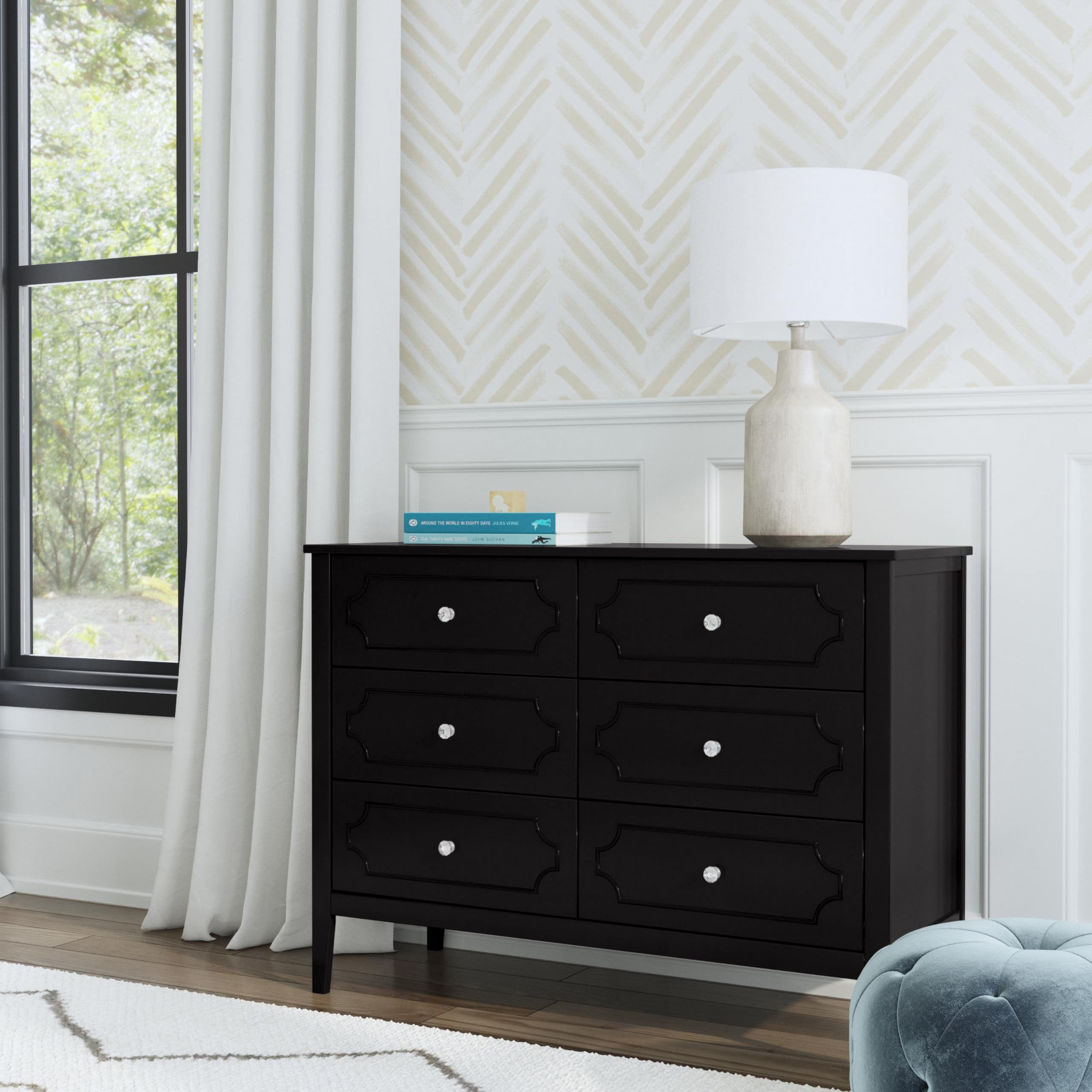 DaVinci Chloe Regency 6 Drawer Dresser in Ebony Finish - Stylish Bedroom Storage Furniture for Home Organization & Nursery Decor