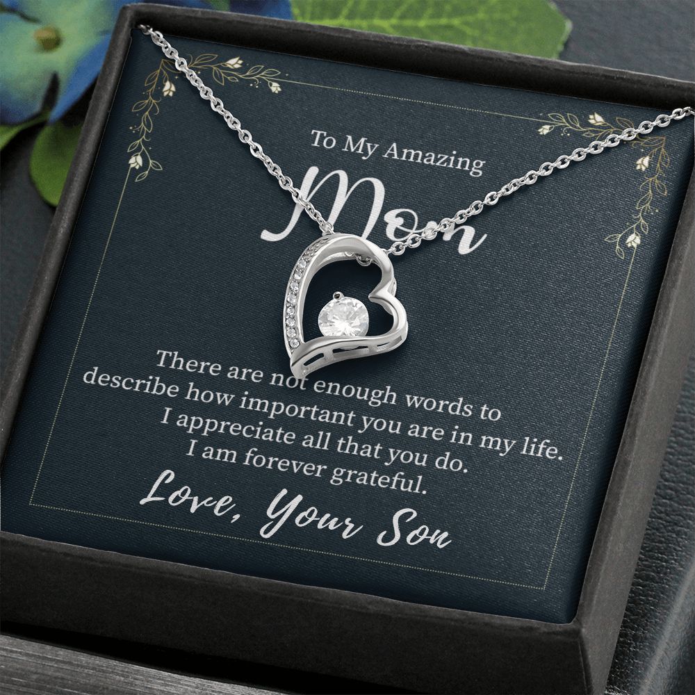 Beautiful Cubic Zirconia Heart Necklace for Mom - 14K White or Yellow Gold Plated Gift from Son | Perfect for Mother's Day, Birthday & Anniversary Gifts