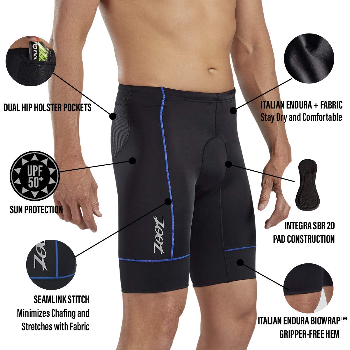 Zoot Men’s Core 9-Inch Triathlon Shorts - Quick Dry Performance Swim Bike Run Shorts with Cycling Chamois Pad, Pockets & UPF 50+ Sun Protection - Ideal for Triathlons, Cycling & Outdoor Training